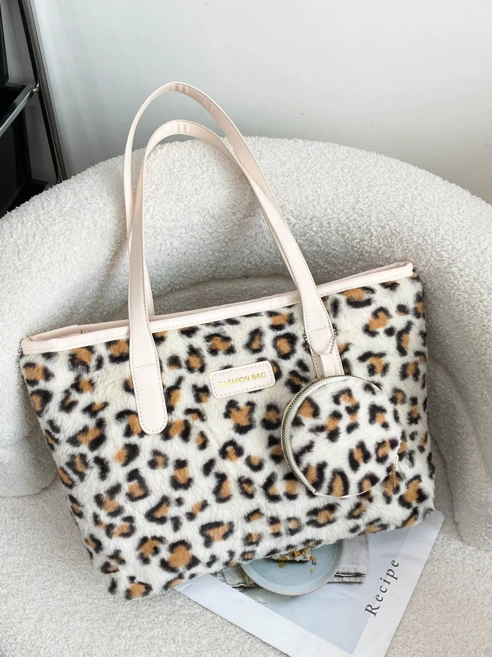 Leopard Faux Fur Tote Bag with Coin Purse - Lookzlike