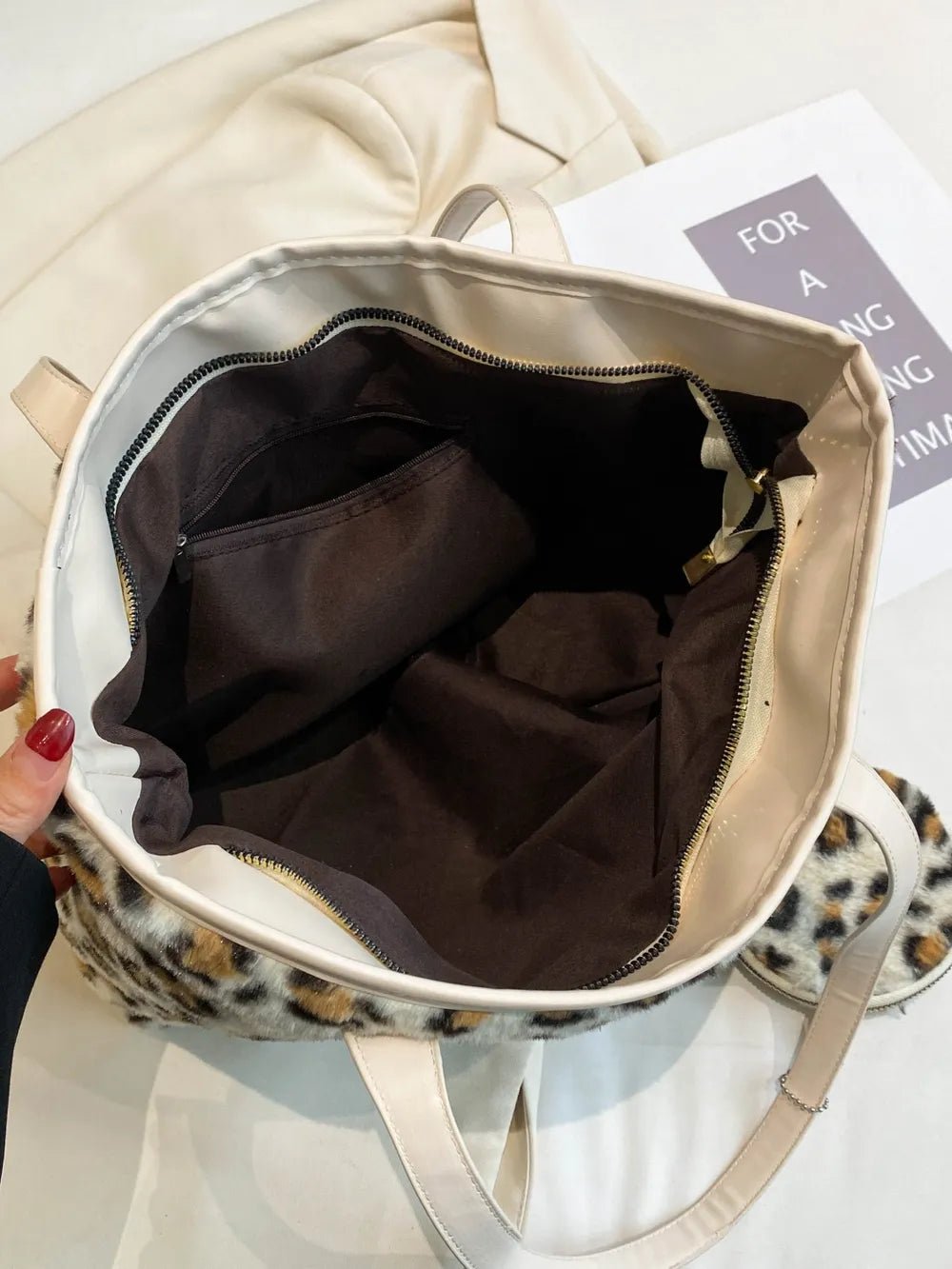 Leopard Faux Fur Tote Bag with Coin Purse - Lookzlike