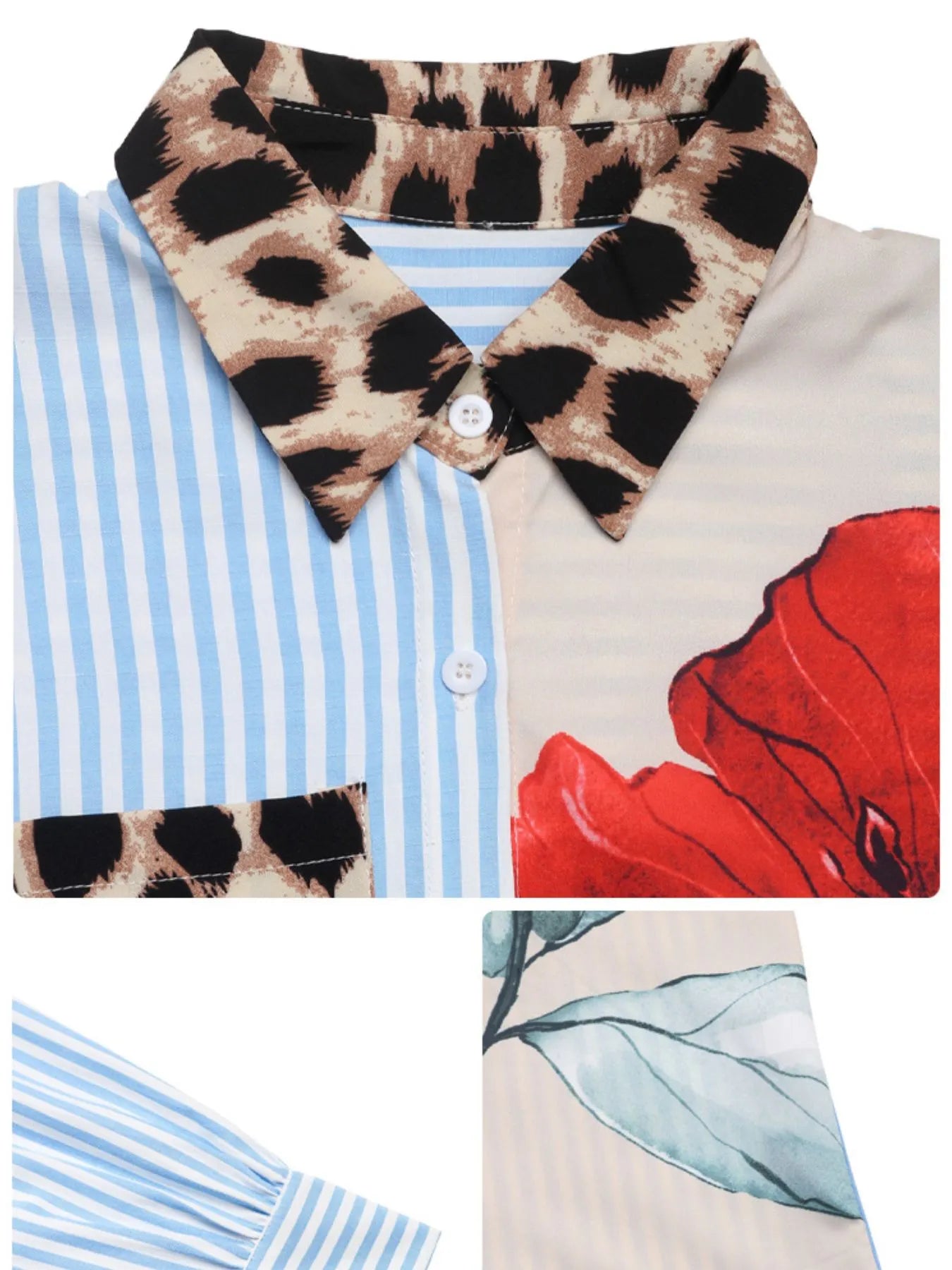Leopard Floral Striped Casual Button - Up Shirt designed for comfort and style at Lookzlike