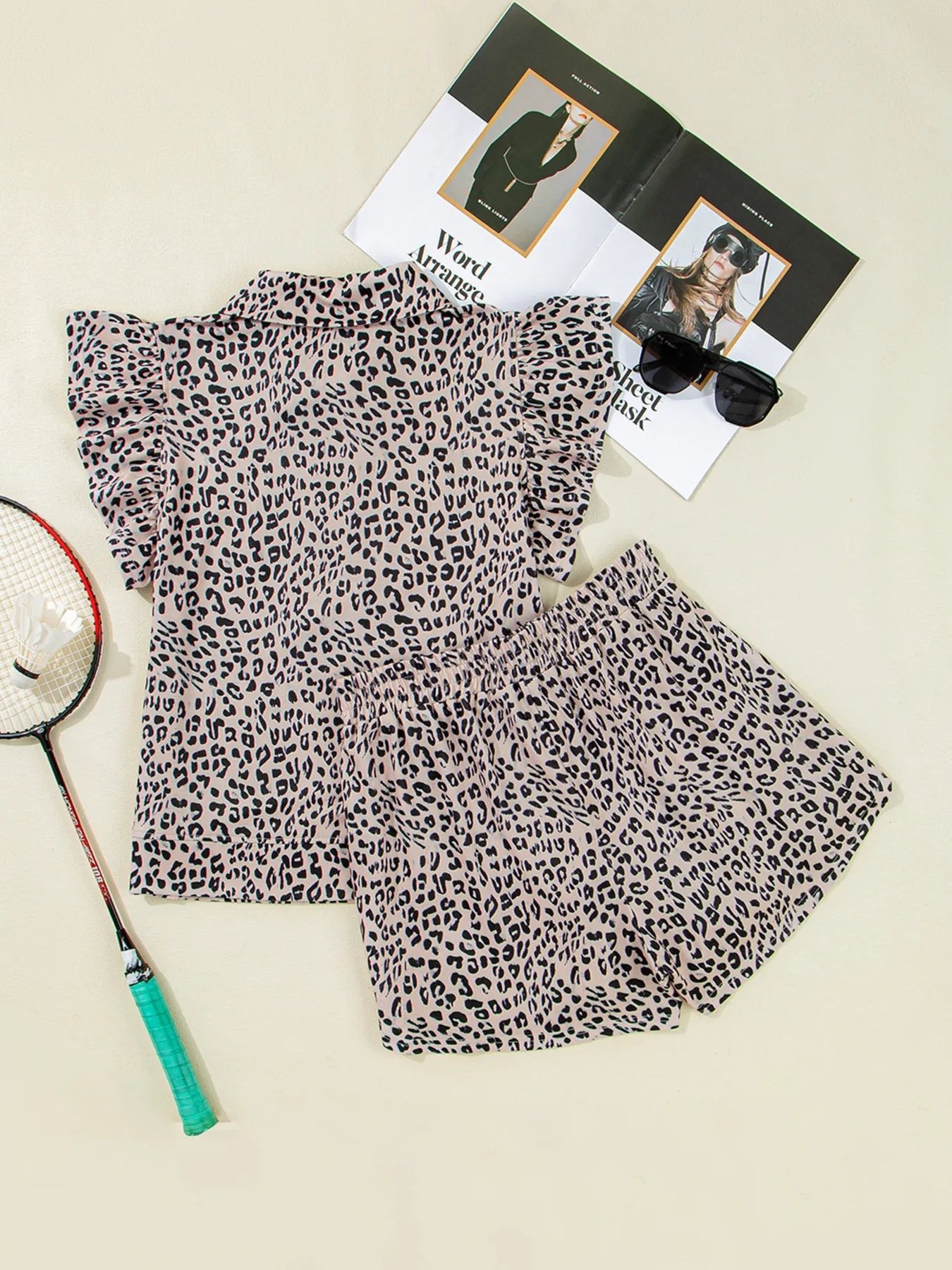 Leopard Print Cap Sleeve Top and Shorts Summer Set - Lookzlike