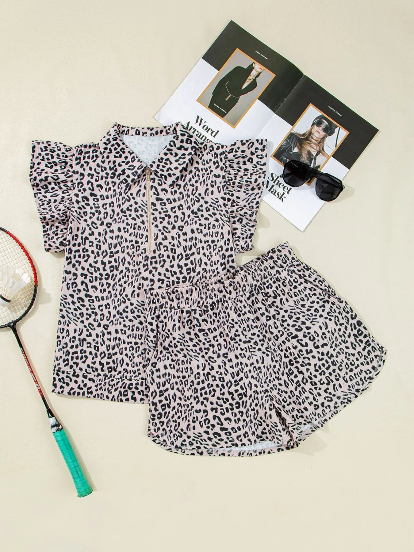 Leopard Print Cap Sleeve Top and Shorts Summer Set - Lookzlike