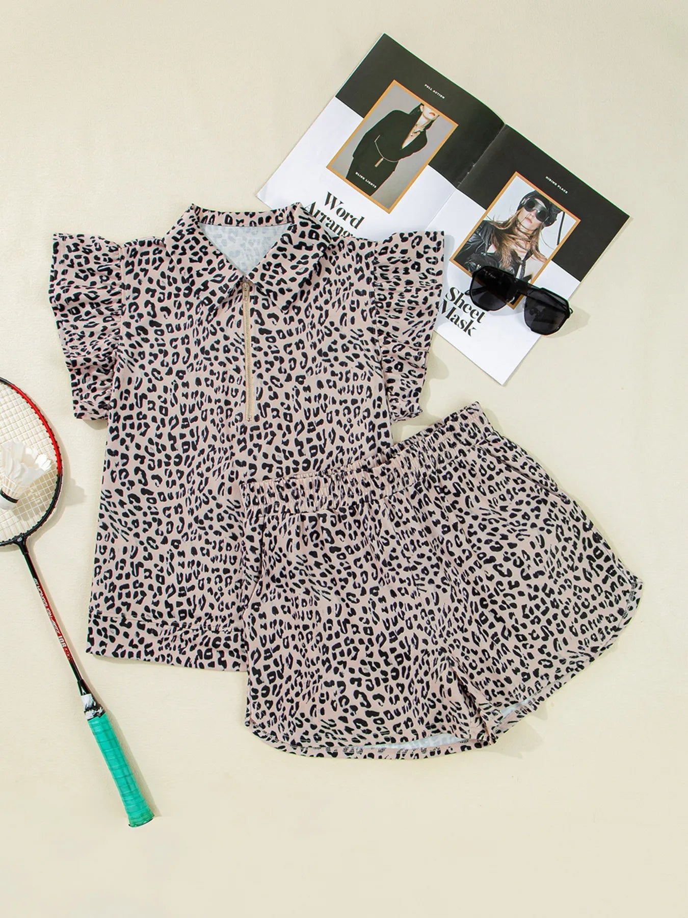 Leopard Print Cap Sleeve Top and Shorts Summer Set - Lookzlike