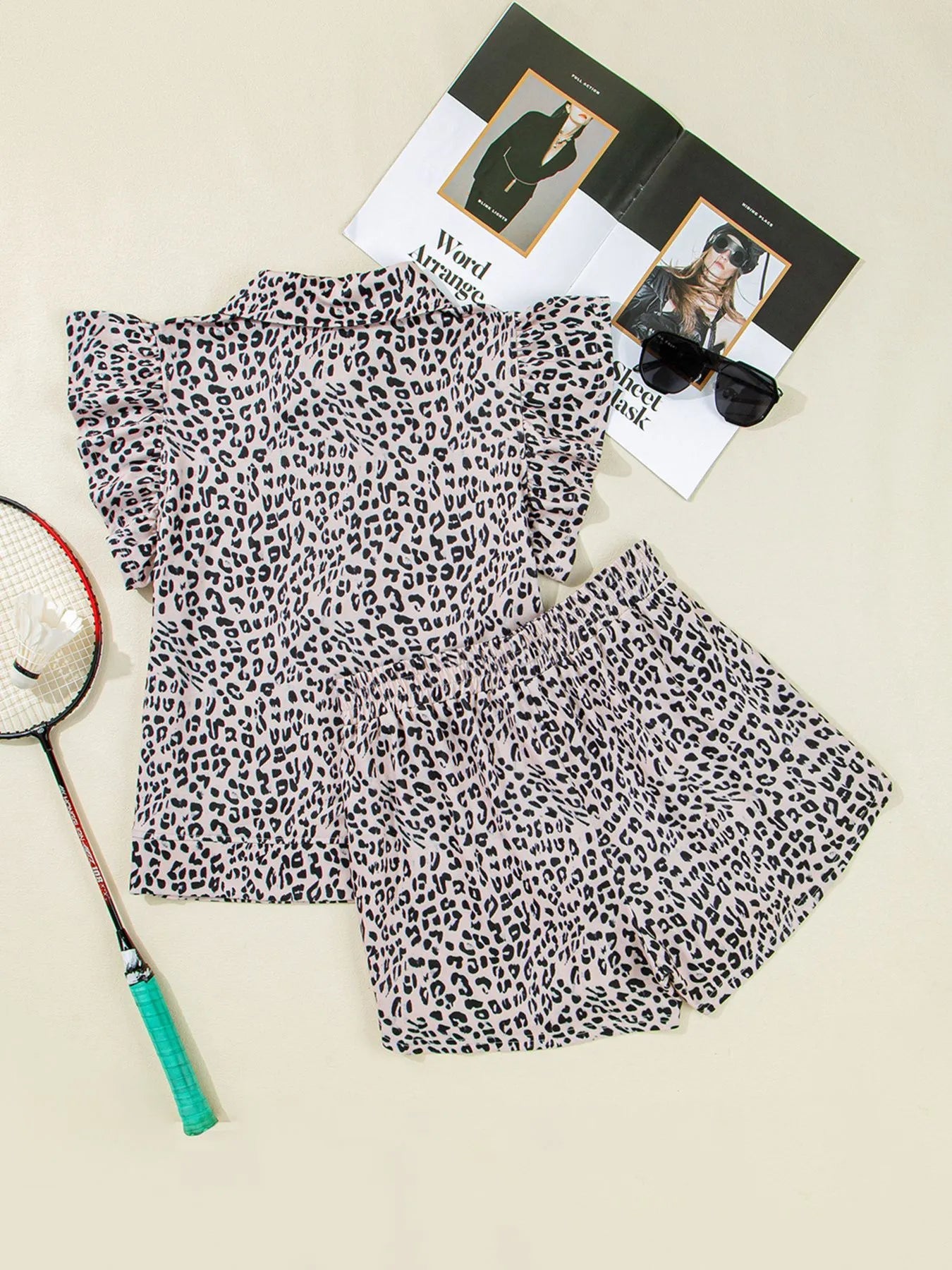 Leopard Print Cap Sleeve Top and Shorts Summer Set - Lookzlike