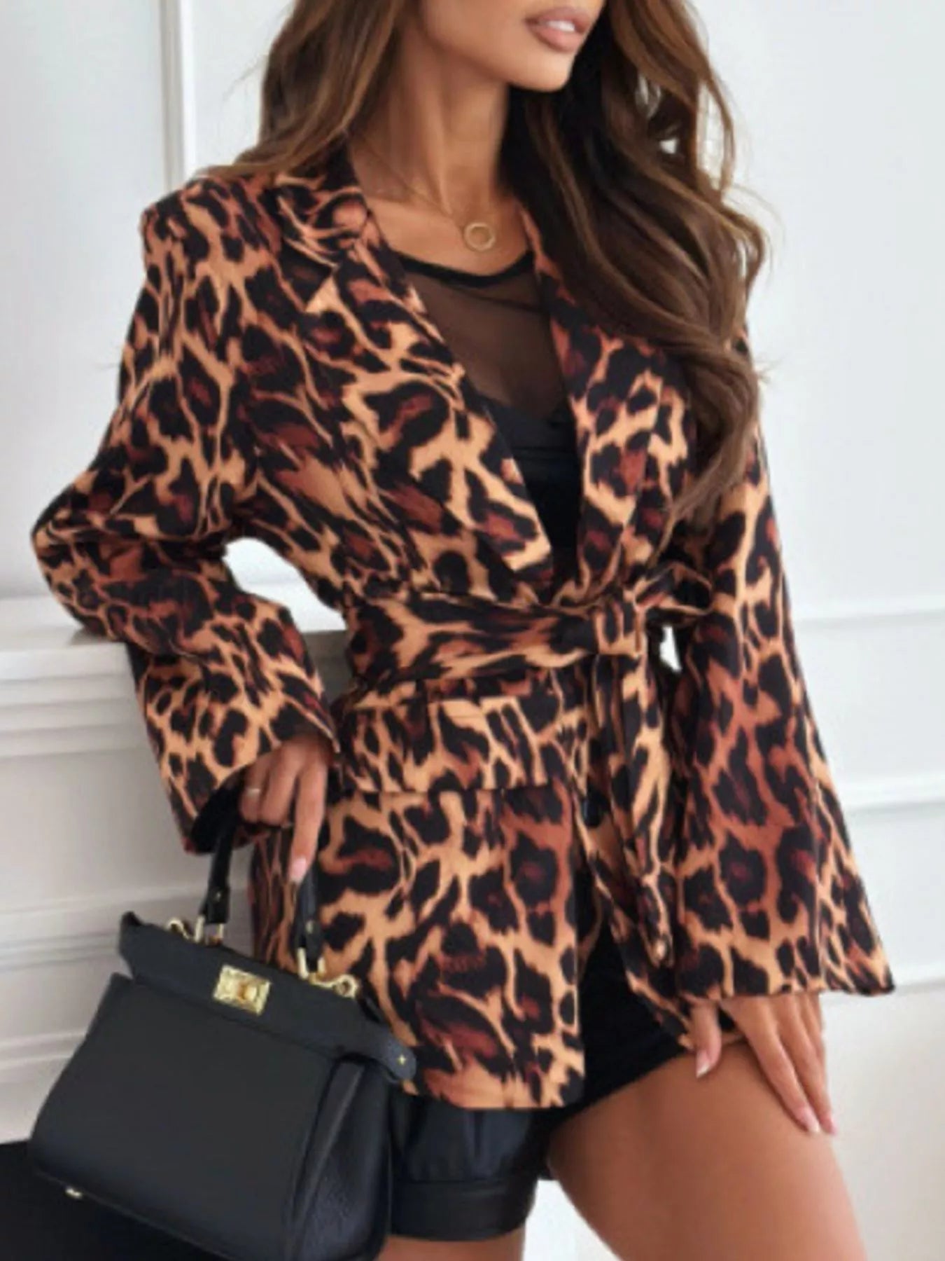 Leopard Print Tie Waist Blazer designed for comfort and style at Lookzlike