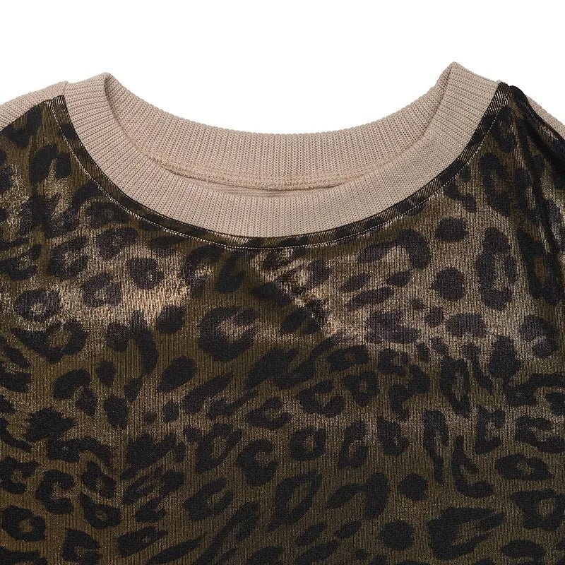 Leopard Round Neck Long Sleeve Sweatshirt - Lookzlike