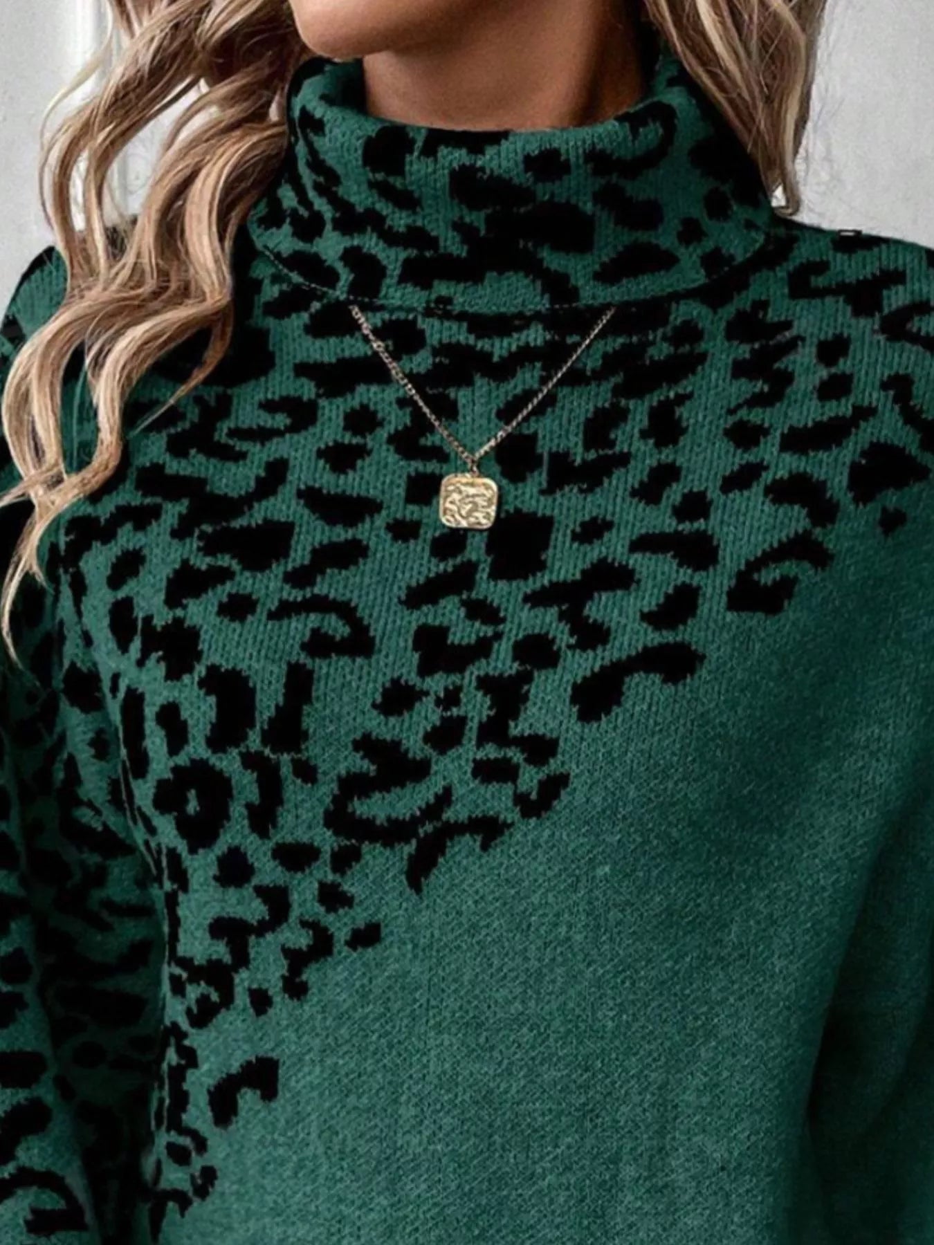 Leopard Turtleneck Long Sleeve Sweater designed for comfort and style at Lookzlike
