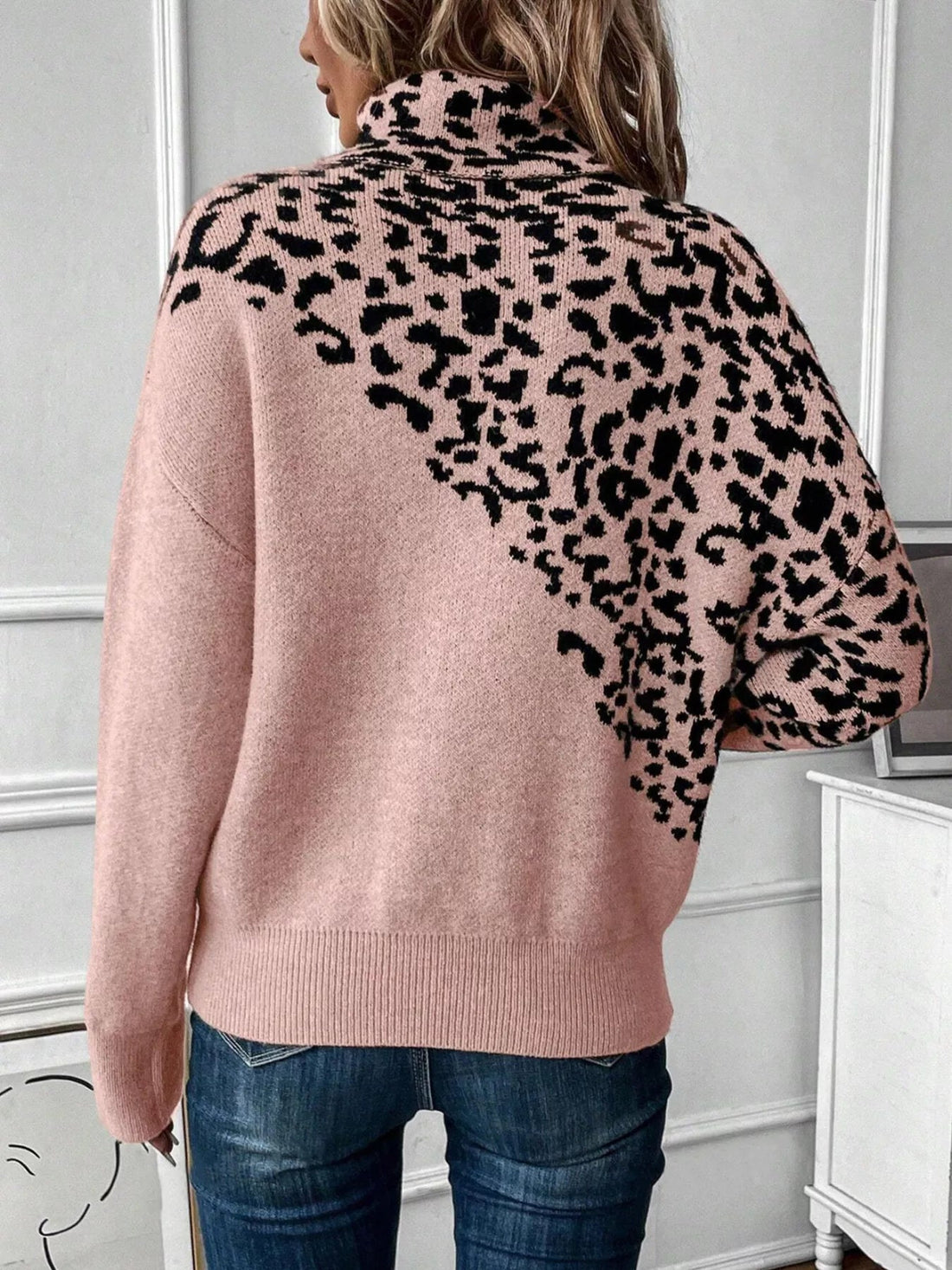 Leopard Turtleneck Long Sleeve Sweater designed for comfort and style at Lookzlike