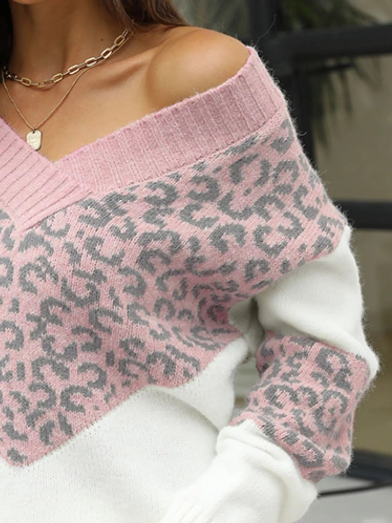 Leopard V - Neck Long Sleeve Sweater designed for comfort and style at Lookzlike