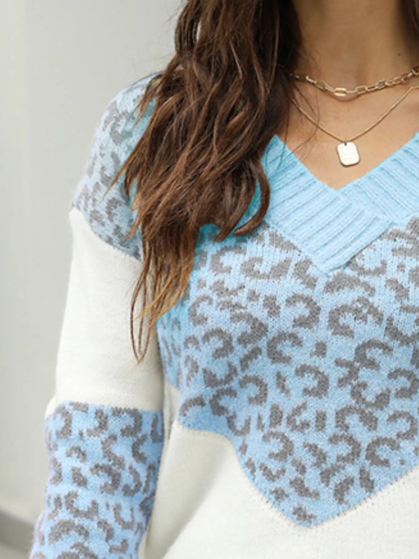 Leopard V - Neck Long Sleeve Sweater designed for comfort and style at Lookzlike