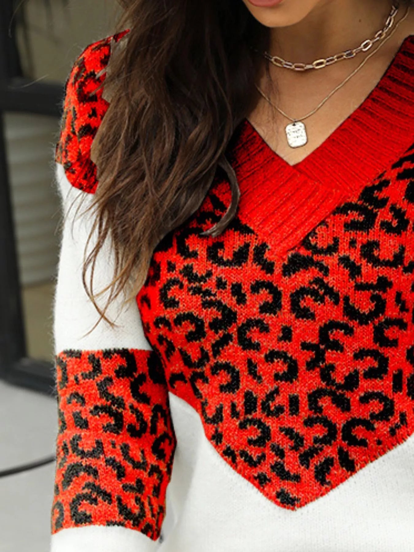 Leopard V - Neck Long Sleeve Sweater designed for comfort and style at Lookzlike