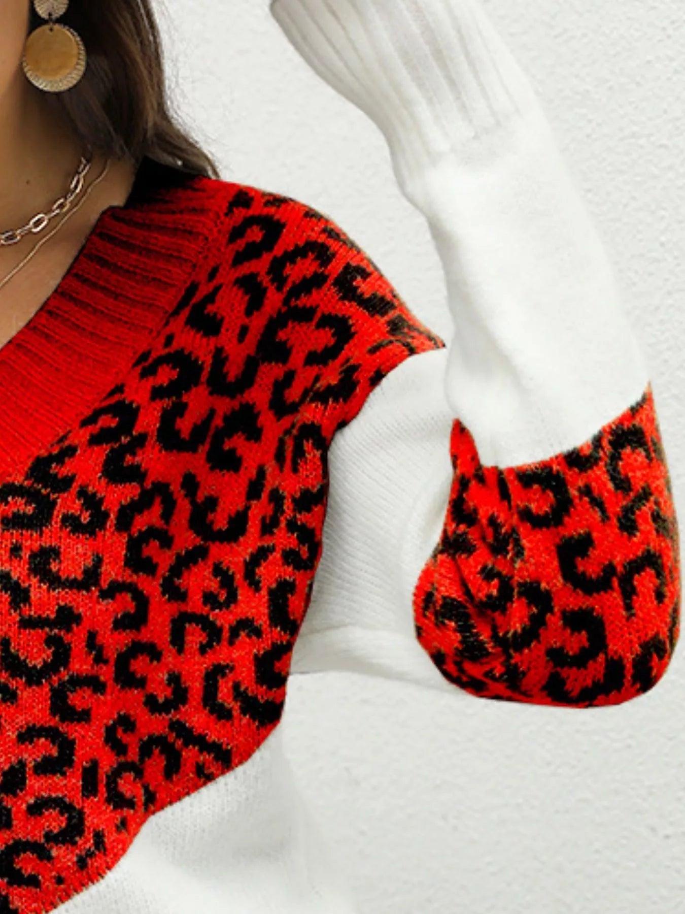 Leopard V - Neck Long Sleeve Sweater designed for comfort and style at Lookzlike