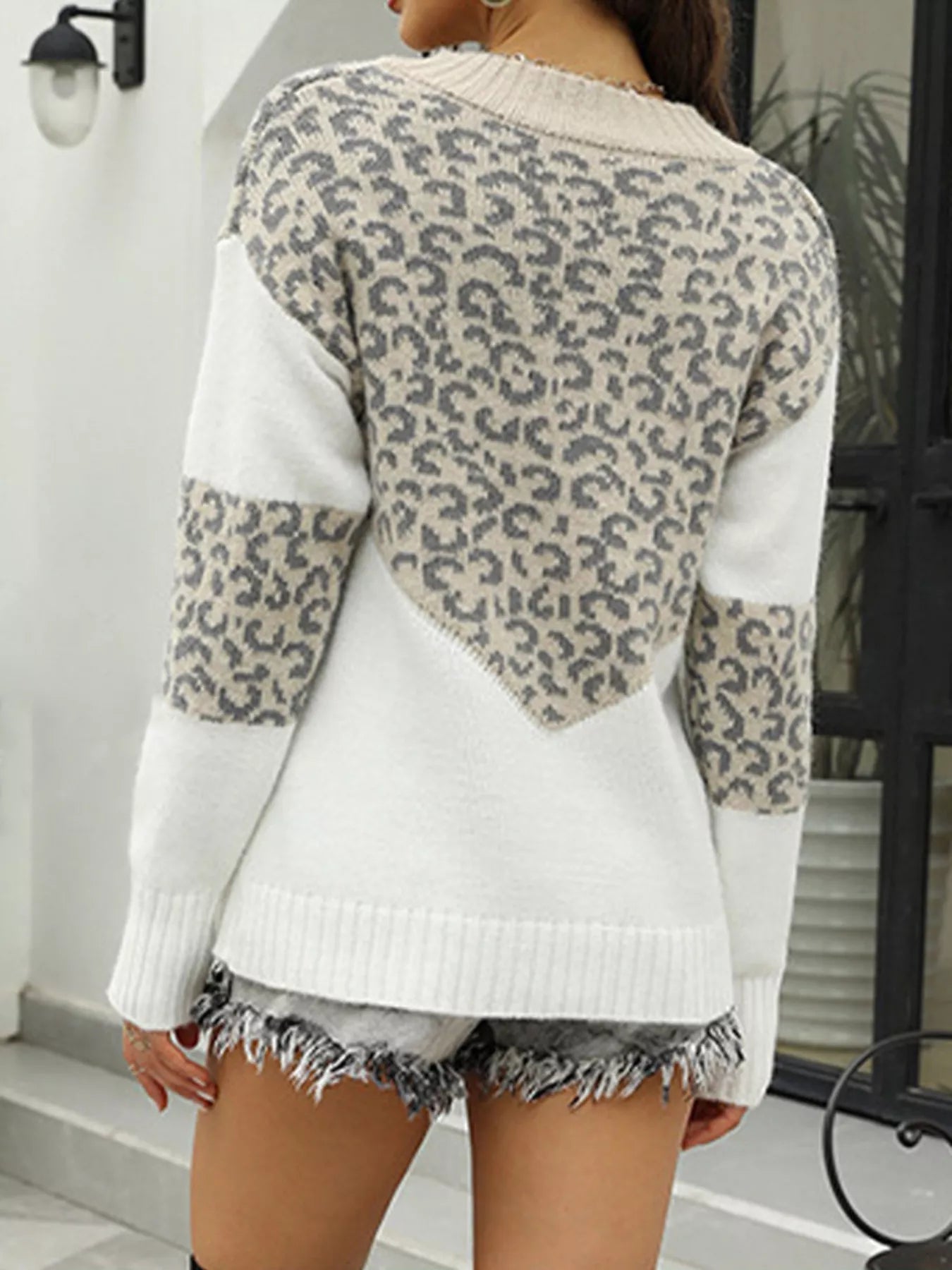 Leopard V - Neck Long Sleeve Sweater designed for comfort and style at Lookzlike