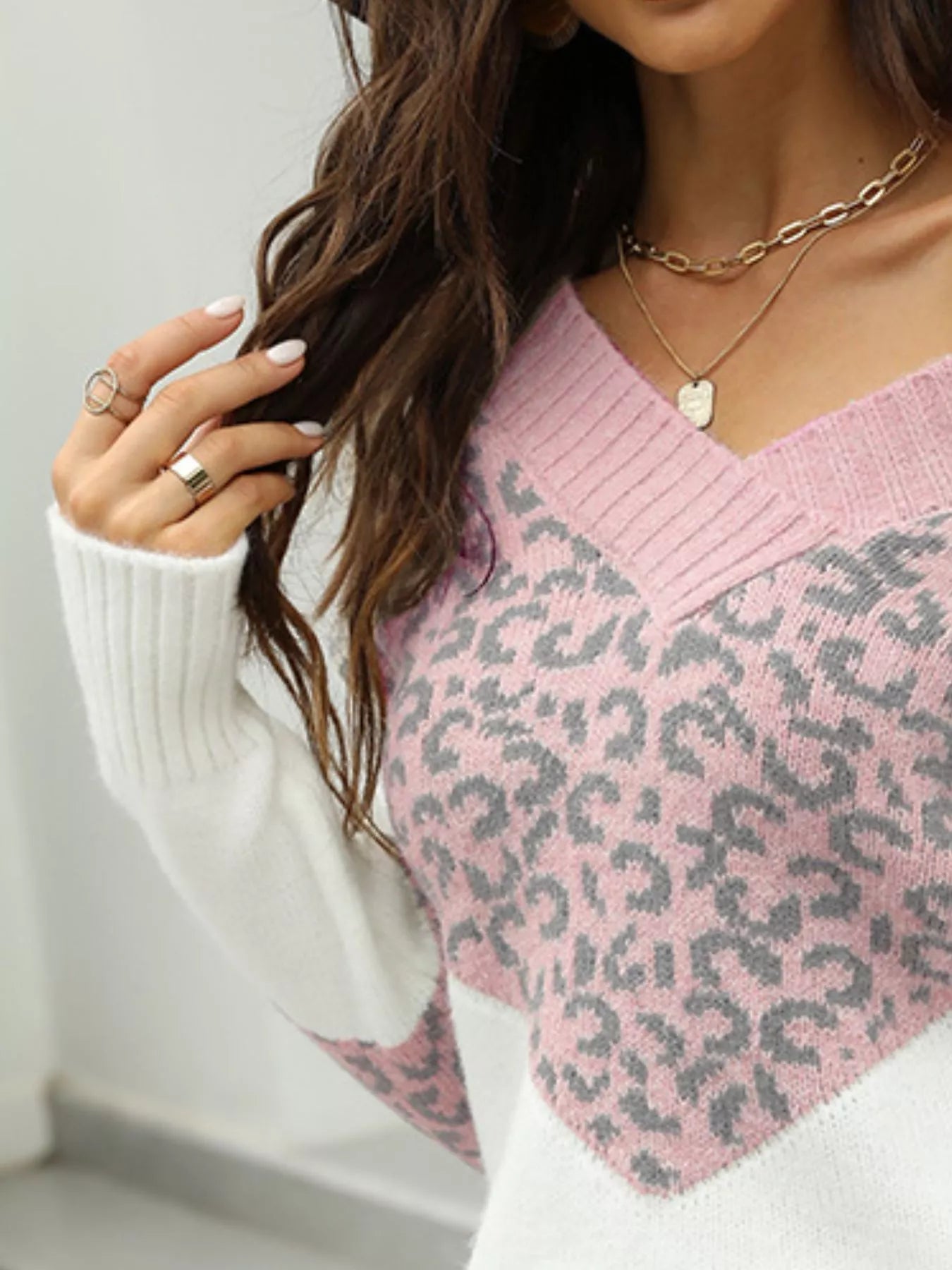 Leopard V - Neck Long Sleeve Sweater designed for comfort and style at Lookzlike