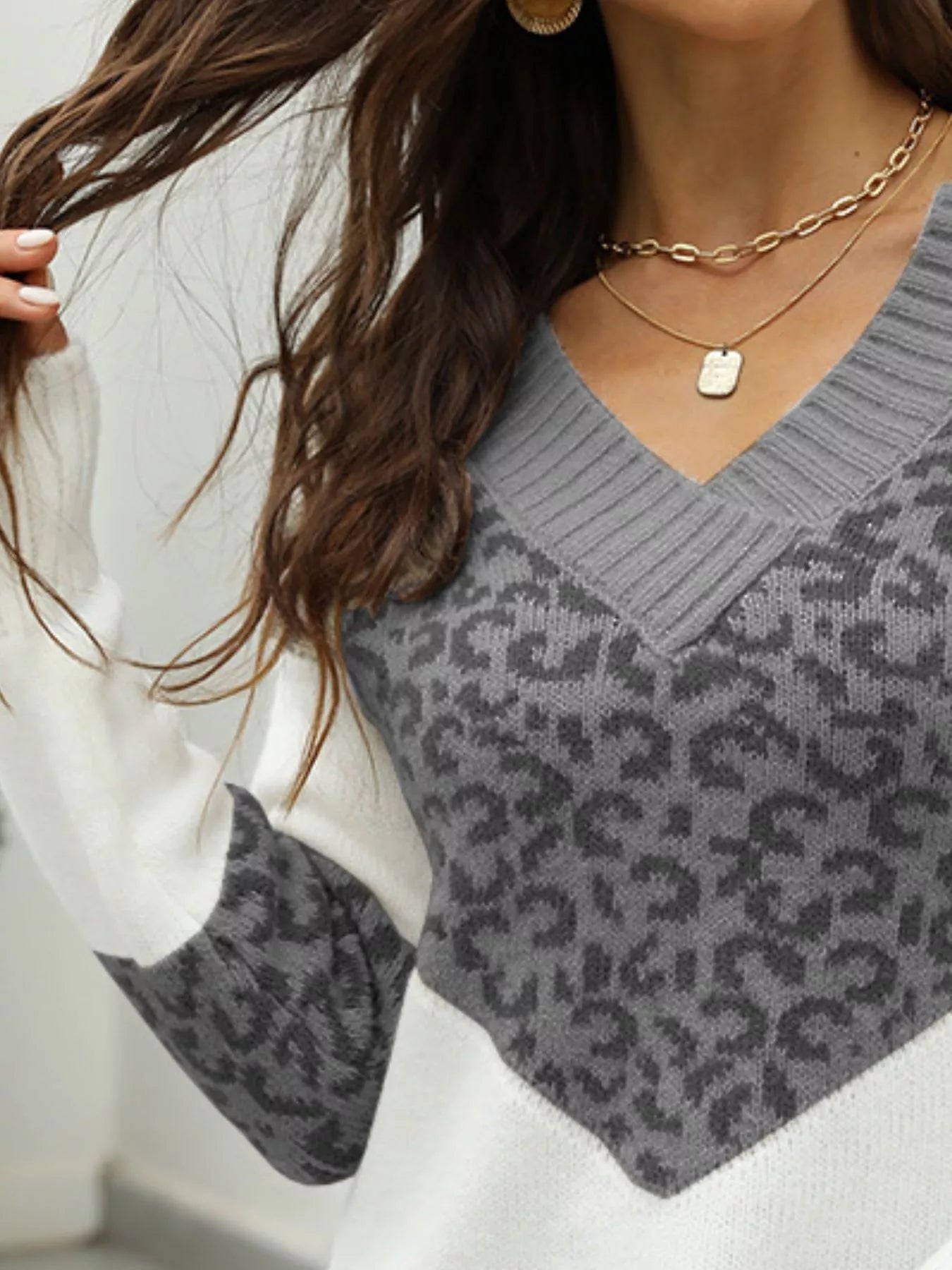 Leopard V - Neck Long Sleeve Sweater designed for comfort and style at Lookzlike