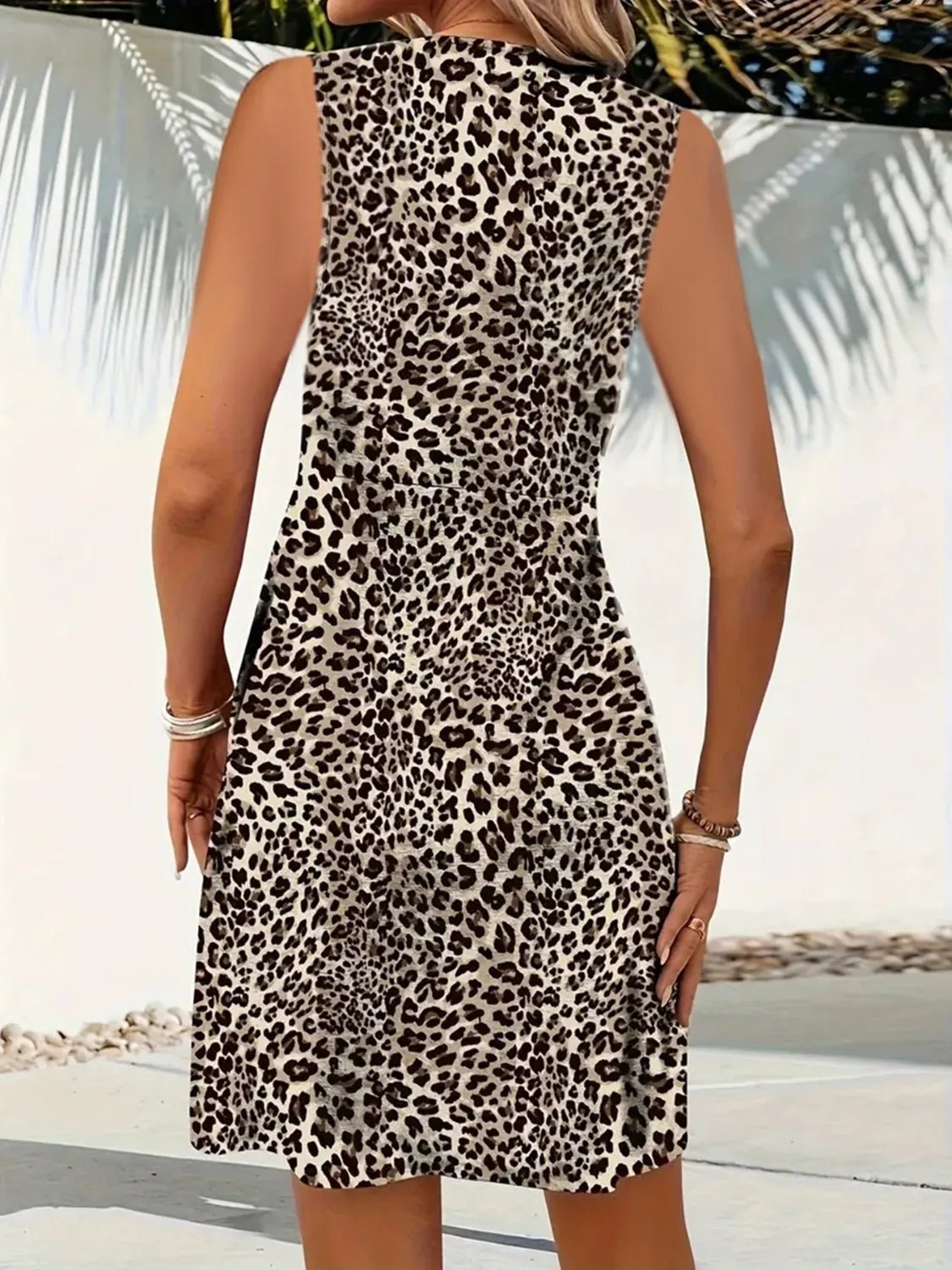 Leopard V-Neck Sleeveless Mini Dress - Lookzlike