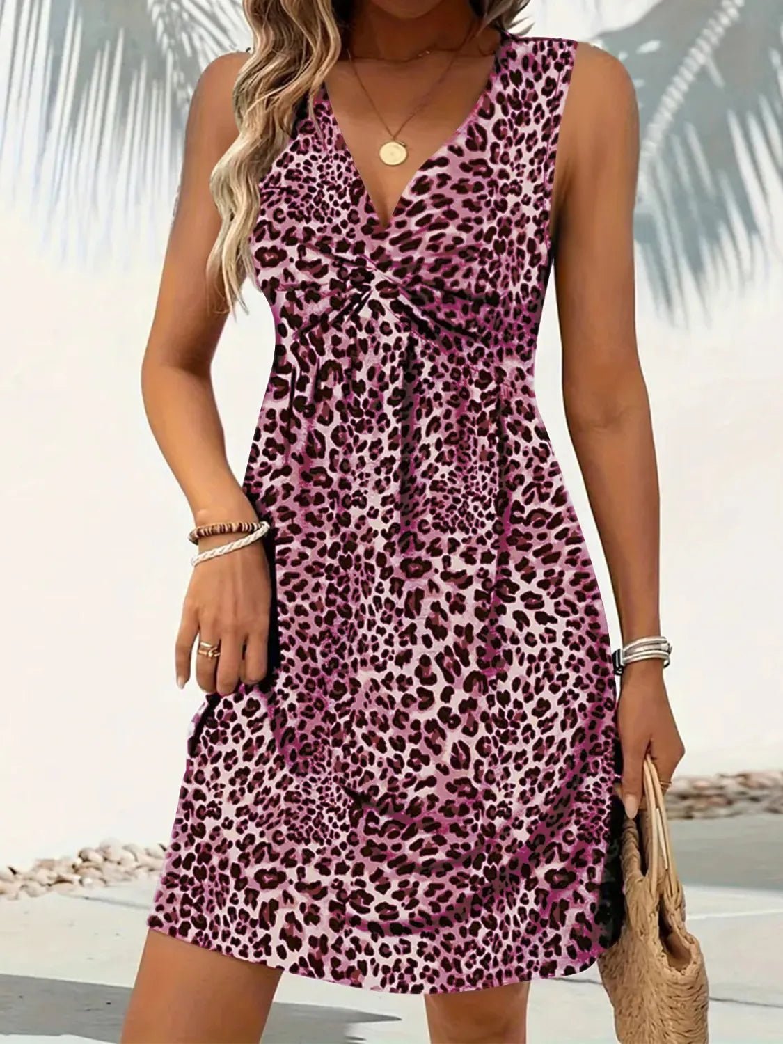 Leopard V-Neck Sleeveless Mini Dress - Lookzlike