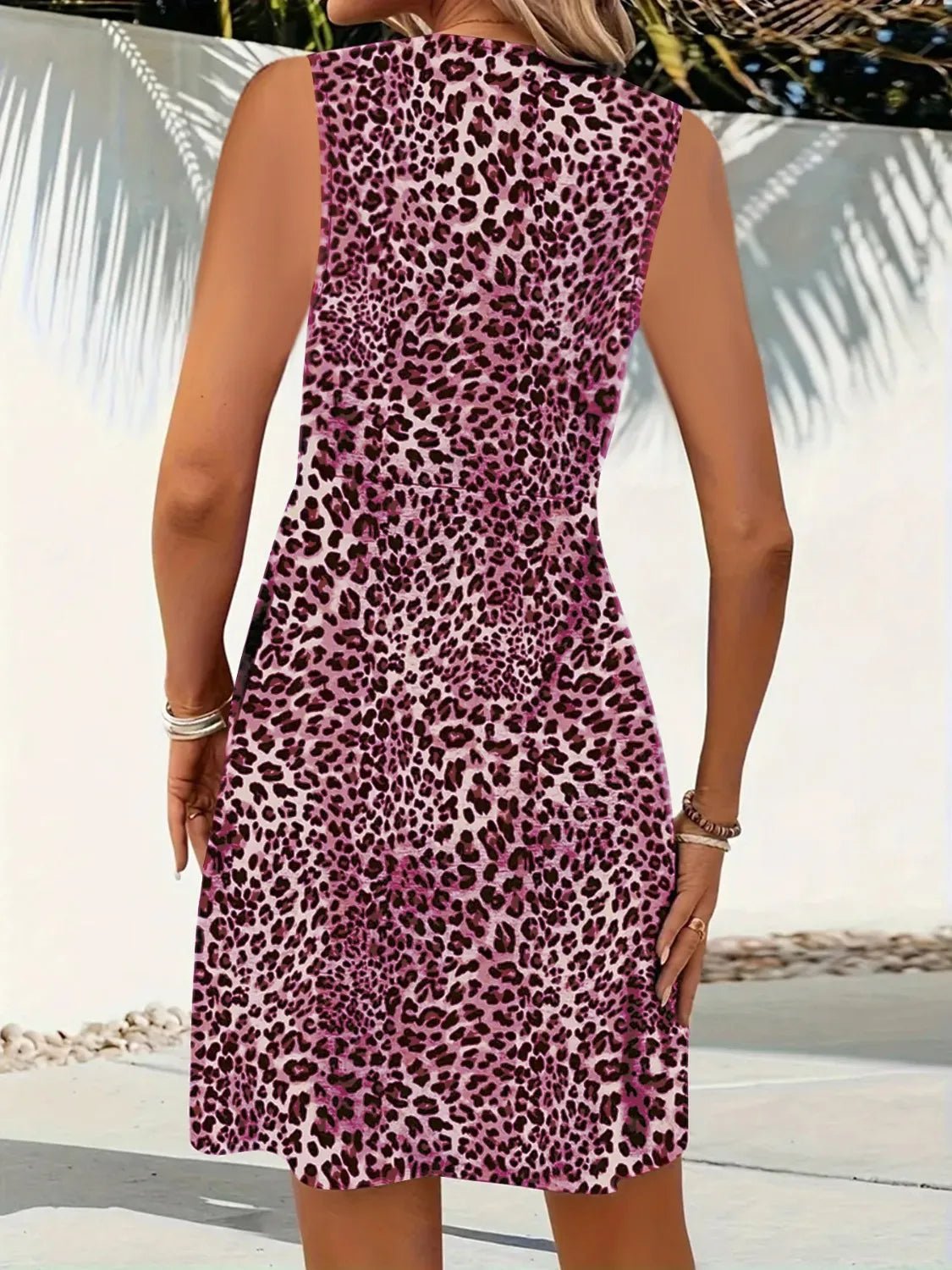 Leopard V-Neck Sleeveless Mini Dress - Lookzlike