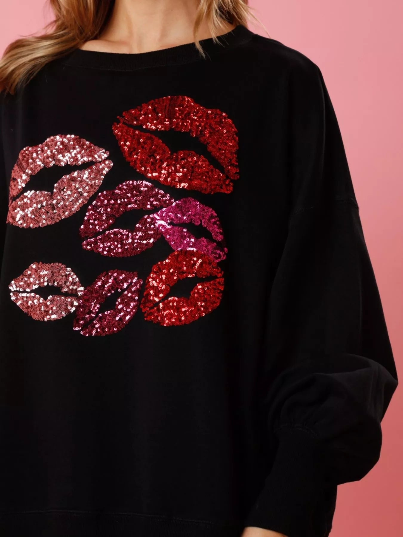 Lips Round Neck Dropped Shoulder Sweatshirt designed for comfort and style at Lookzlike