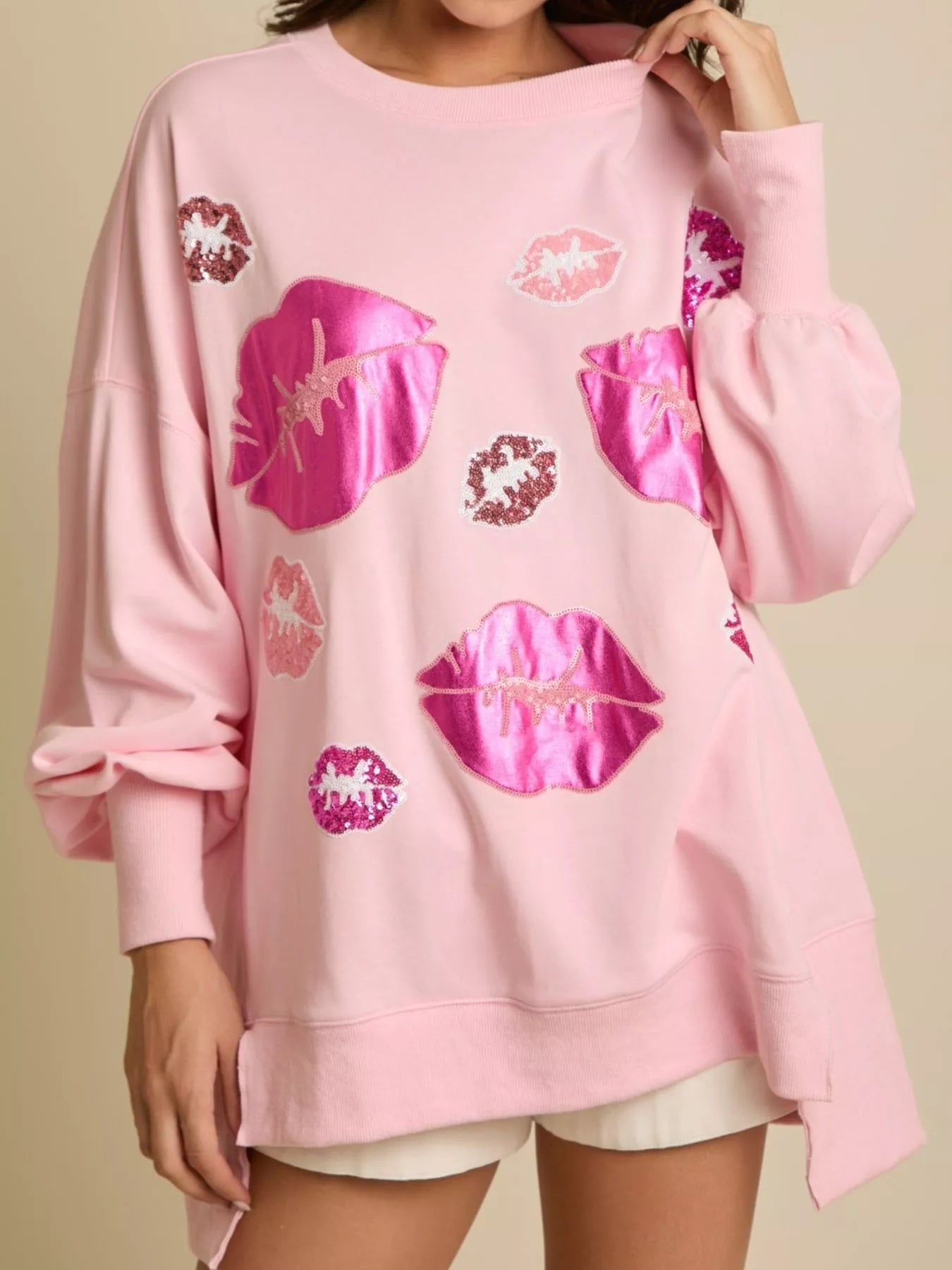 Lips Round Neck Dropped Shoulder Sweatshirt designed for comfort and style at Lookzlike