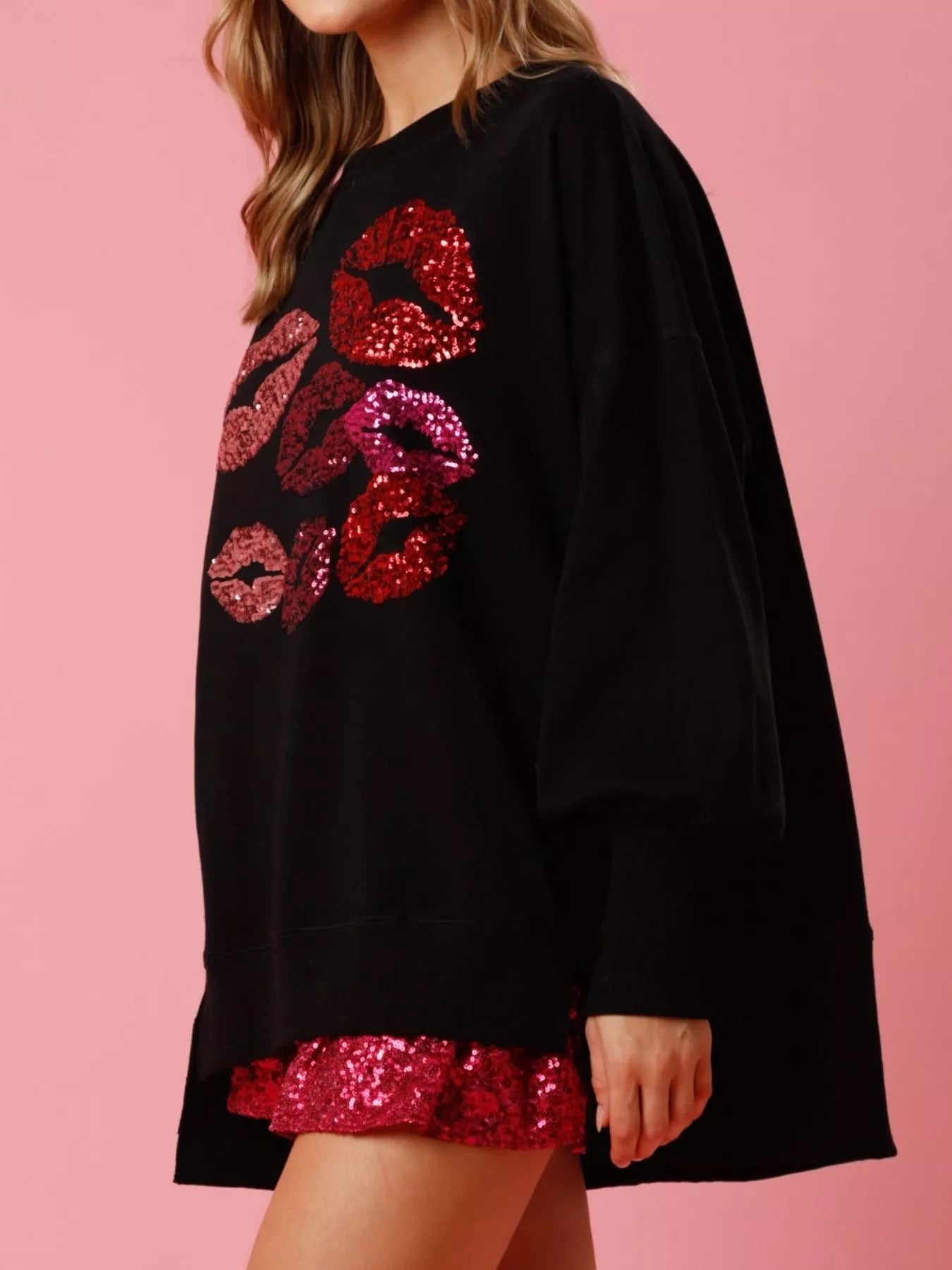 Lips Round Neck Dropped Shoulder Sweatshirt designed for comfort and style at Lookzlike