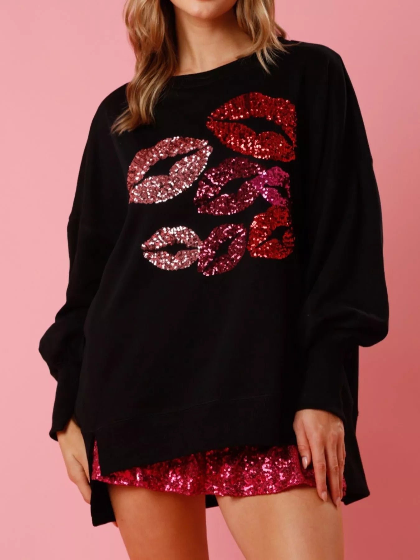 Lips Round Neck Dropped Shoulder Sweatshirt designed for comfort and style at Lookzlike