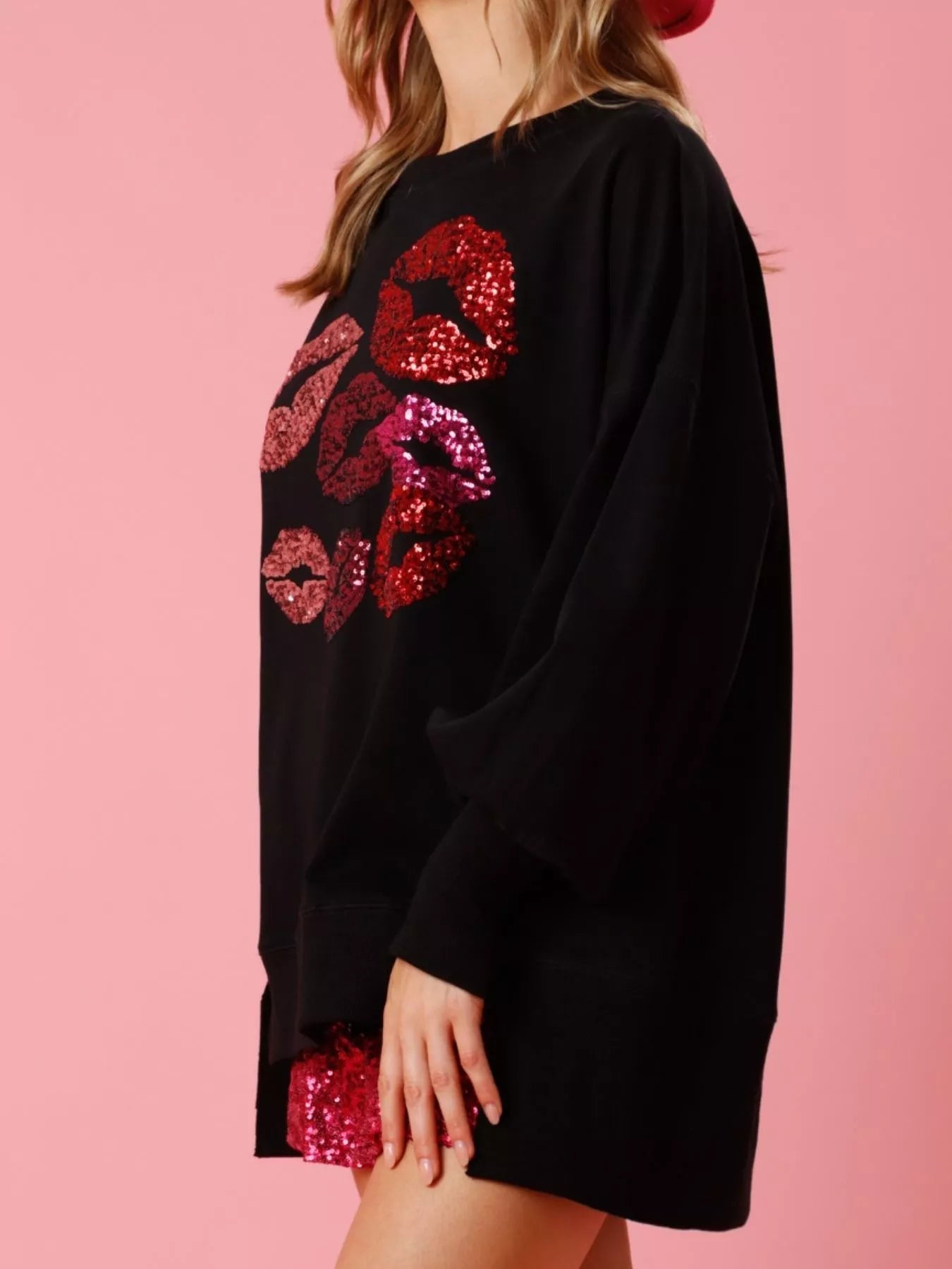 Lips Round Neck Dropped Shoulder Sweatshirt designed for comfort and style at Lookzlike