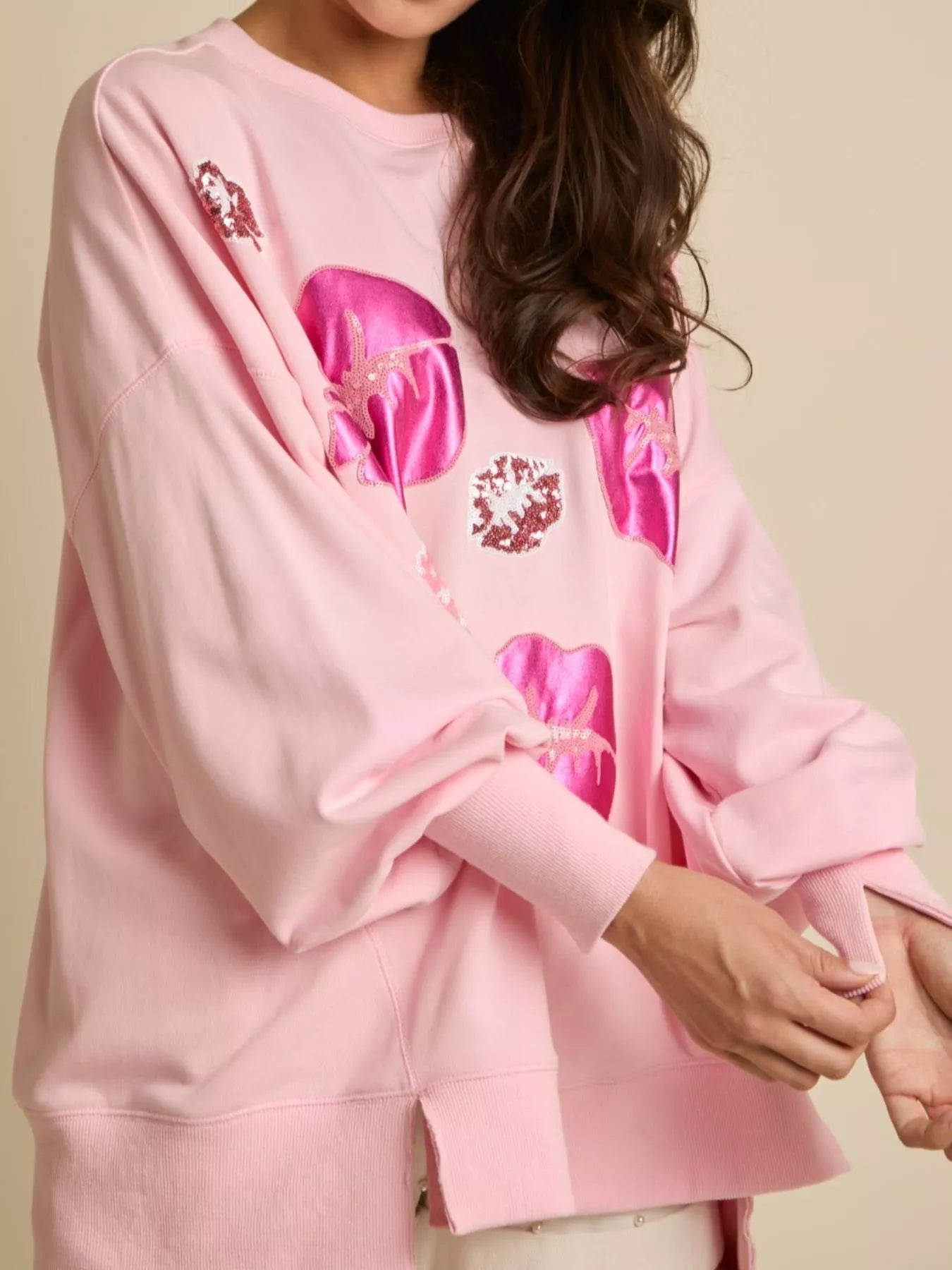 Lips Round Neck Dropped Shoulder Sweatshirt designed for comfort and style at Lookzlike