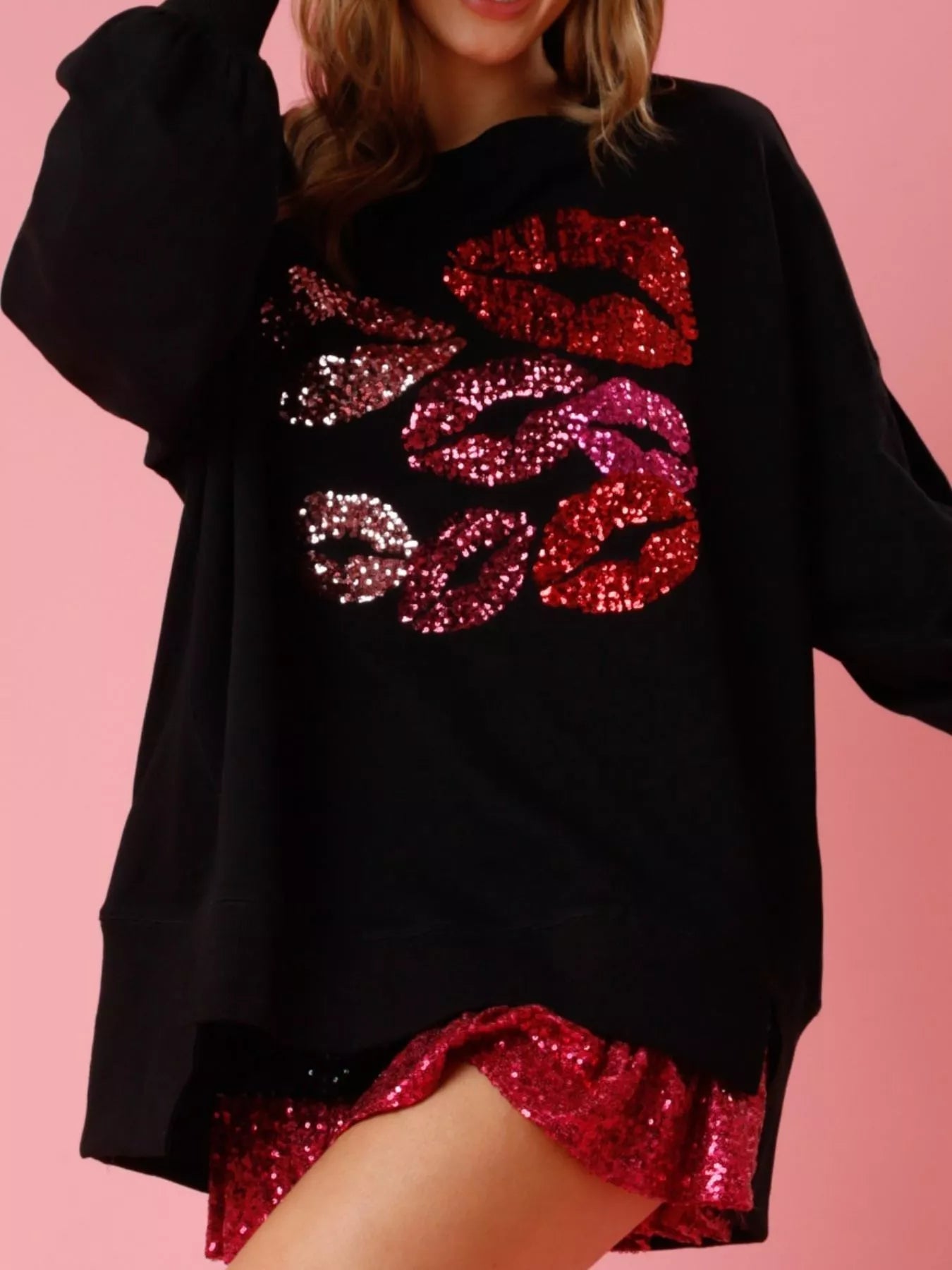 Lips Round Neck Dropped Shoulder Sweatshirt designed for comfort and style at Lookzlike