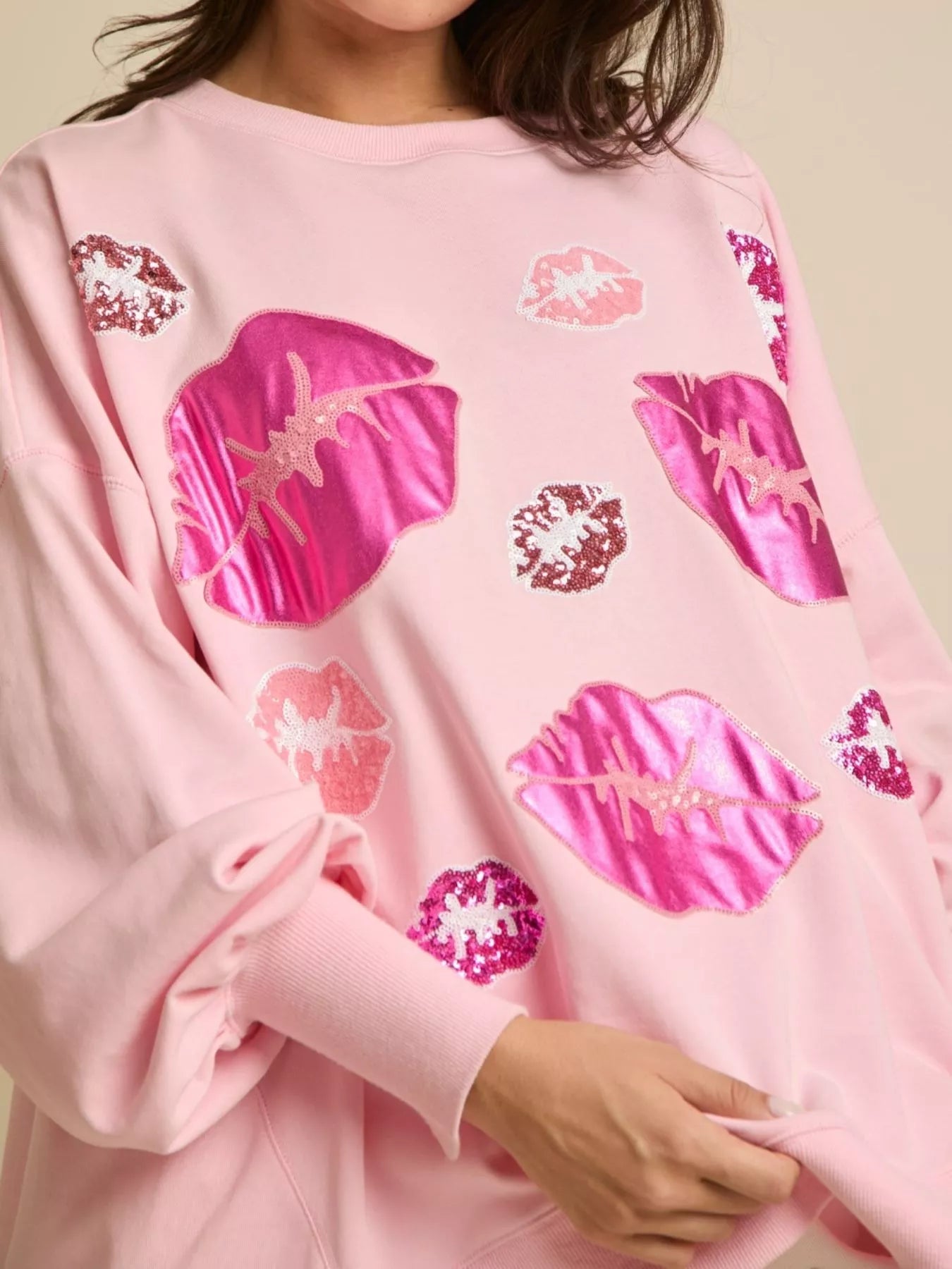 Lips Round Neck Dropped Shoulder Sweatshirt designed for comfort and style at Lookzlike