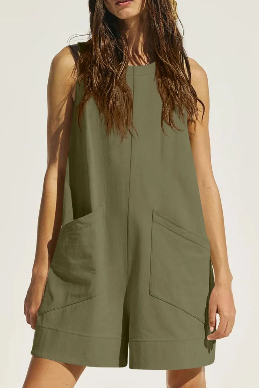 Lovelet Round Neck Sleeveless Romper with Pockets - Lookzlike