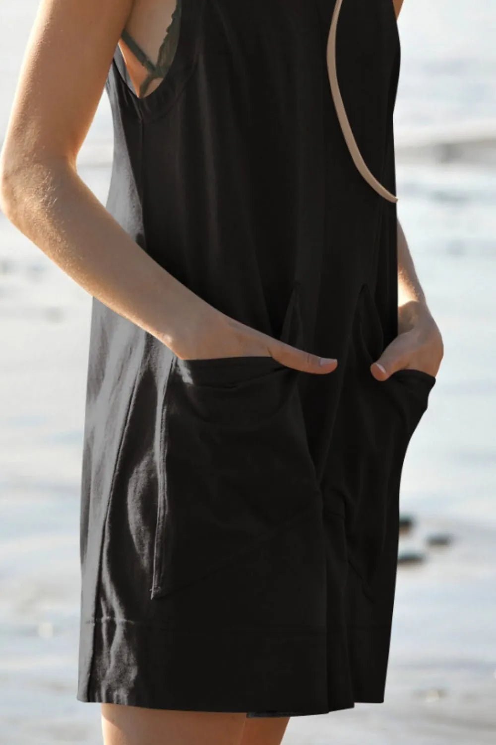 Lovelet Round Neck Sleeveless Romper with Pockets - Lookzlike