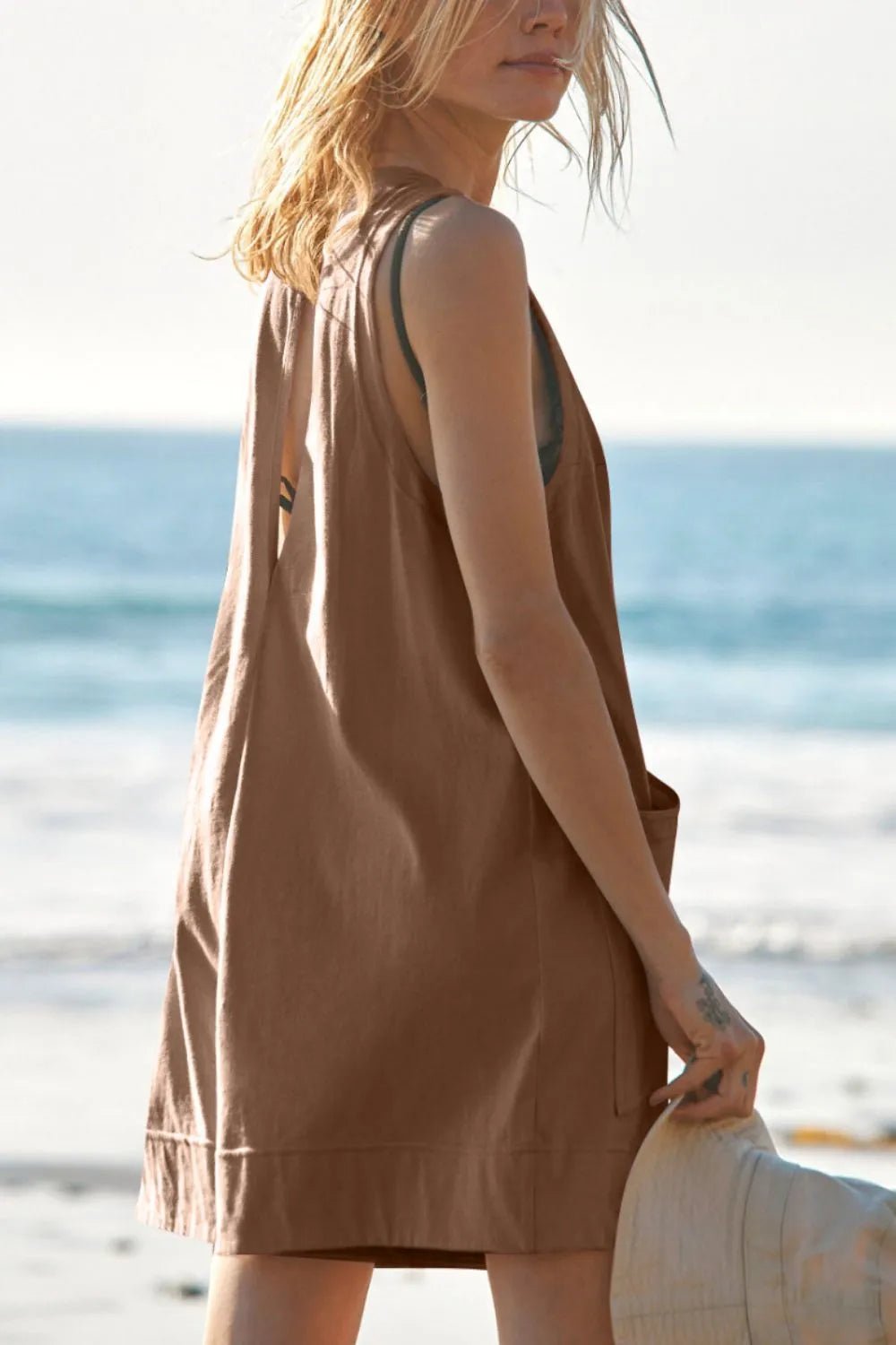 Lovelet Round Neck Sleeveless Romper with Pockets - Lookzlike