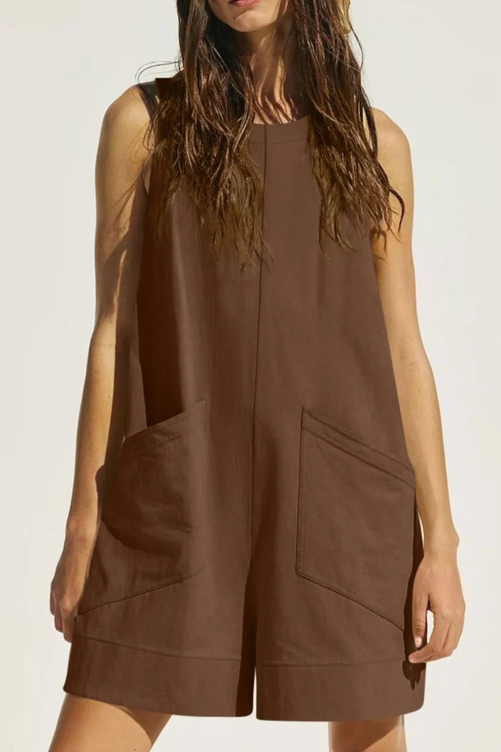Lovelet Round Neck Sleeveless Romper with Pockets - Lookzlike