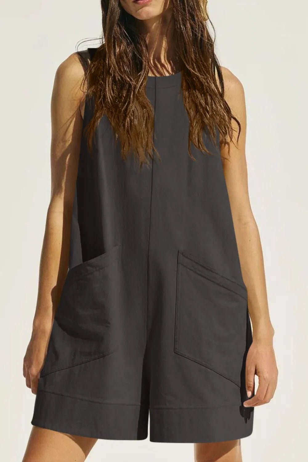 Lovelet Round Neck Sleeveless Romper with Pockets - Lookzlike