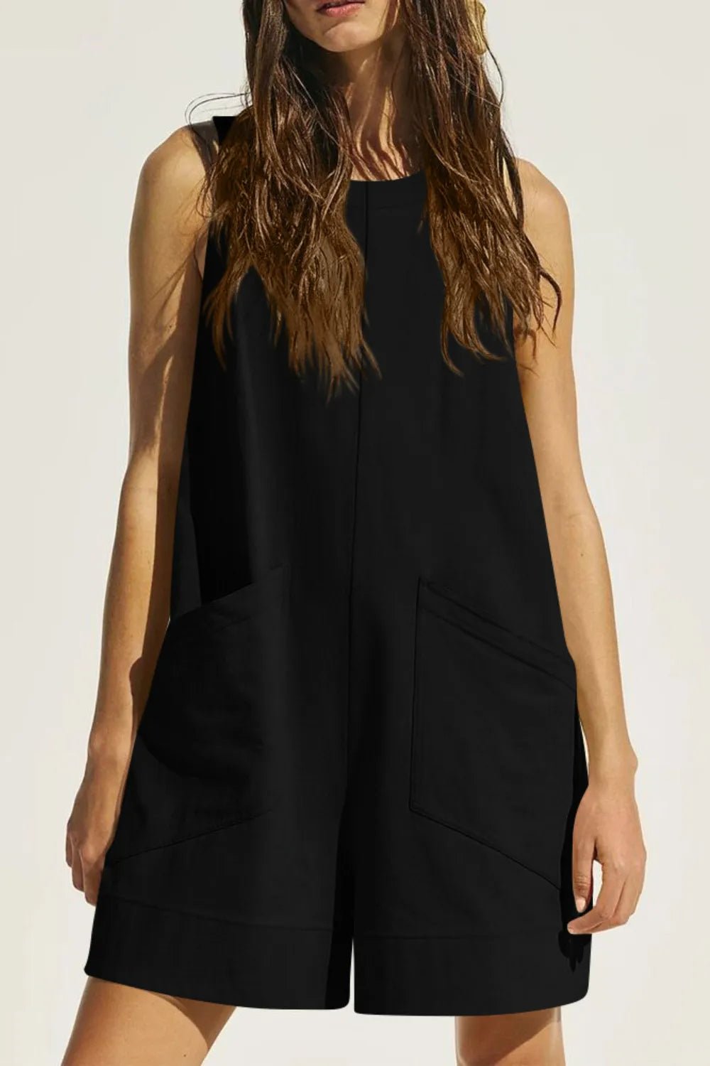 Lovelet Round Neck Sleeveless Romper with Pockets - Lookzlike