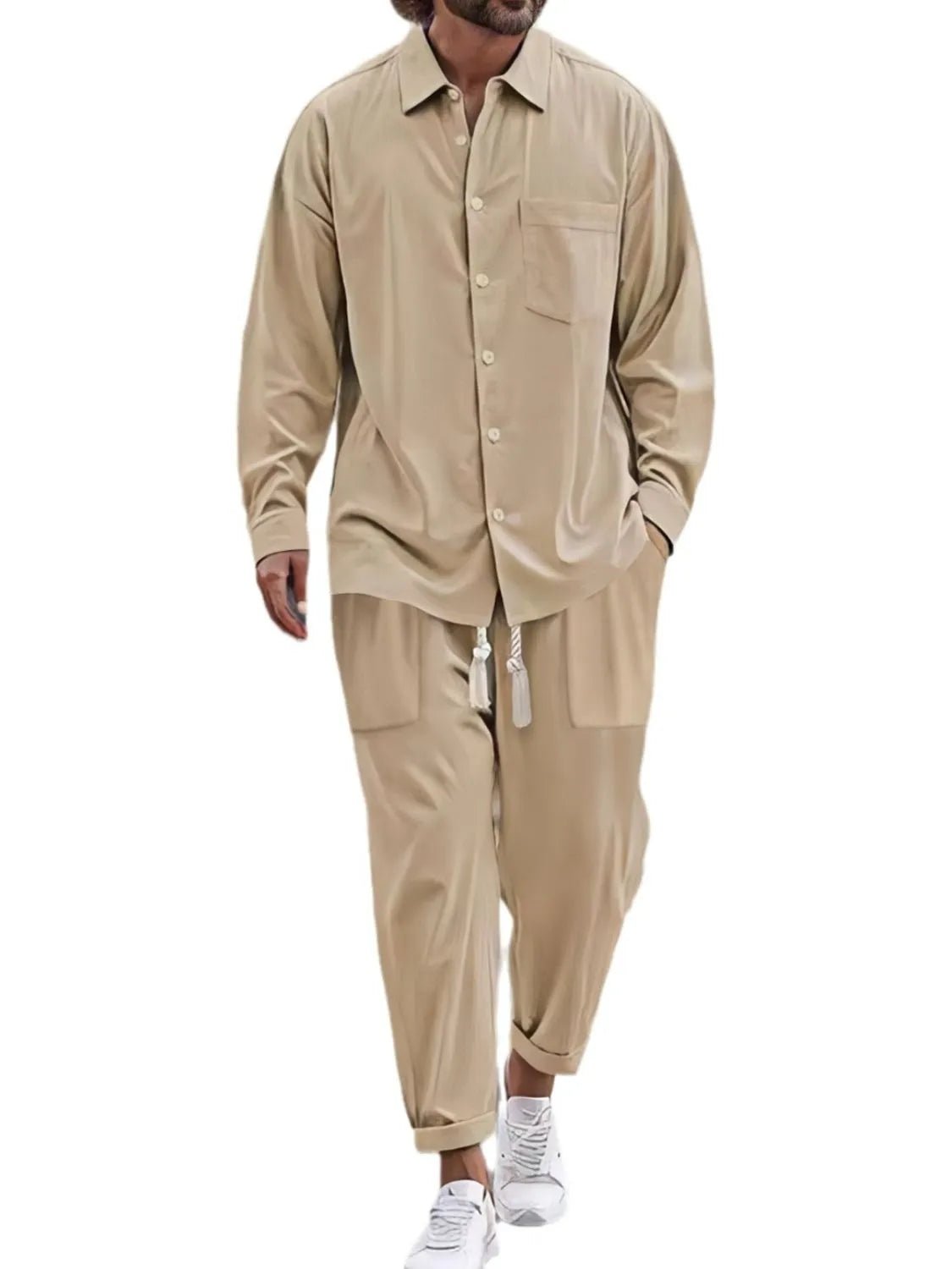 Men's Button Down Long Sleeve Shirt and Pants Set - Lookzlike