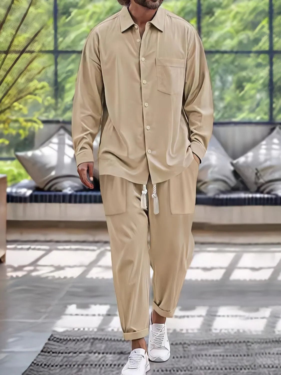 Men's Button Down Long Sleeve Shirt and Pants Set - Lookzlike