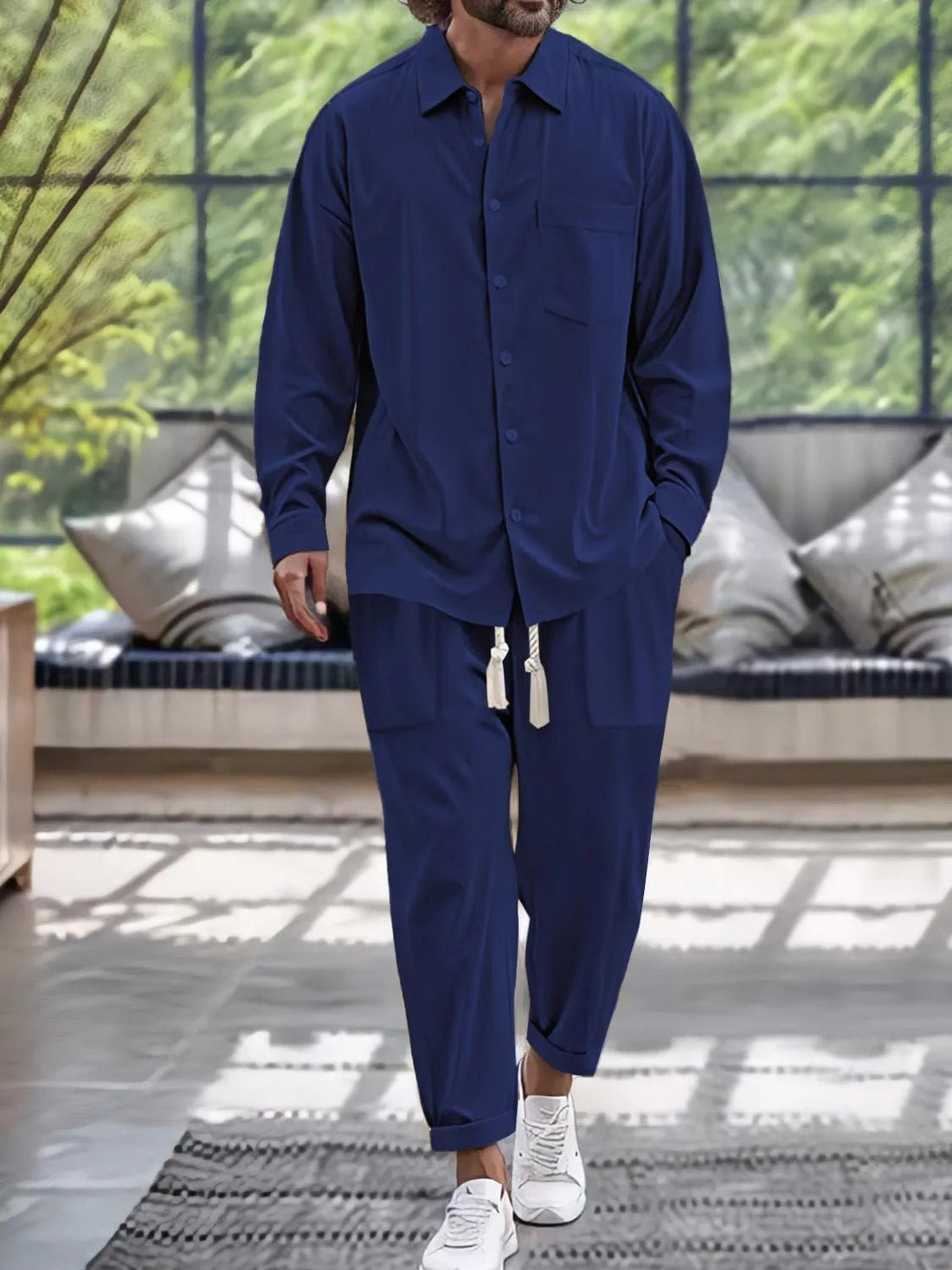 Men's Button Down Long Sleeve Shirt and Pants Set - Lookzlike
