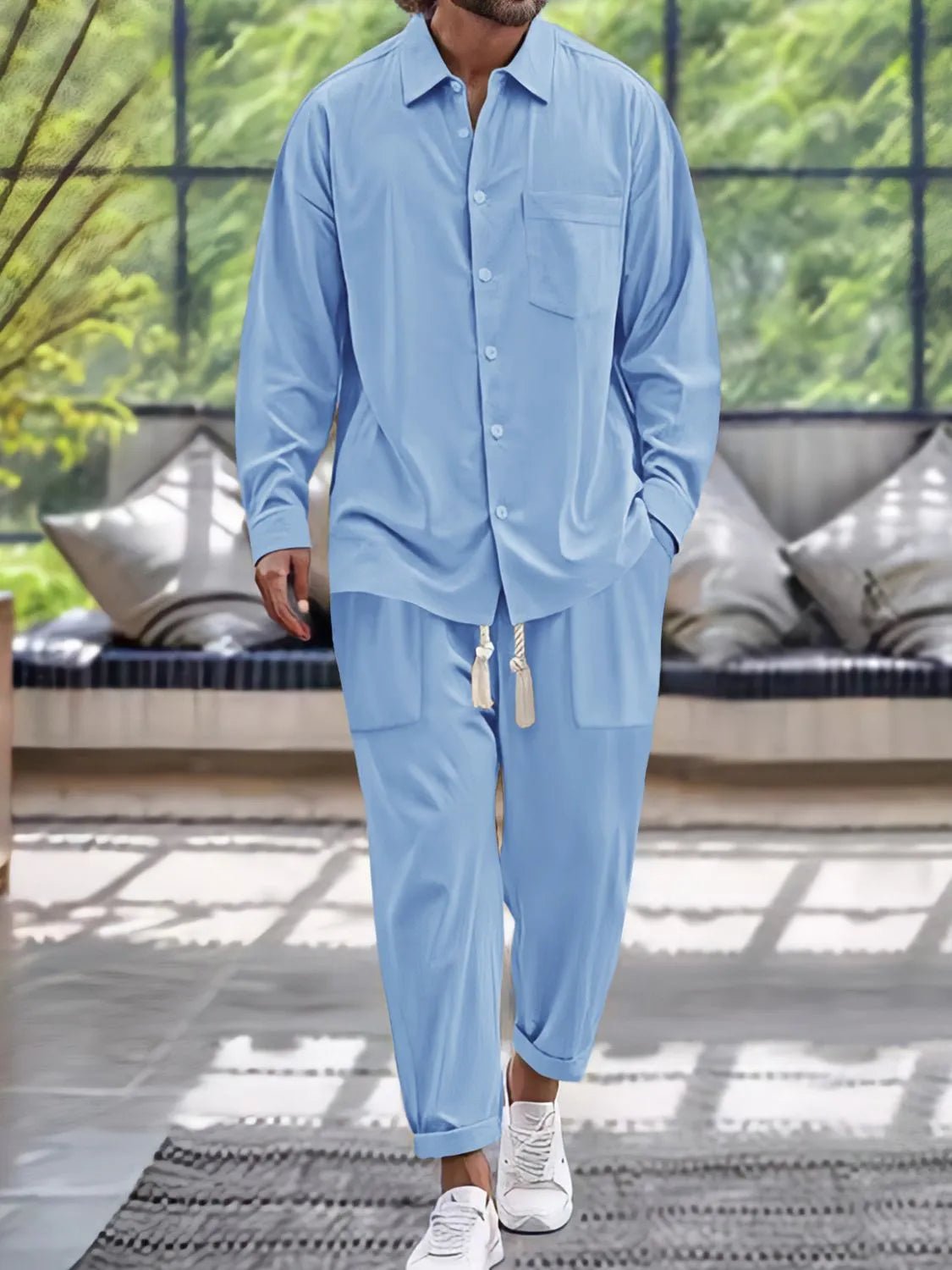 Men's Button Down Long Sleeve Shirt and Pants Set - Lookzlike