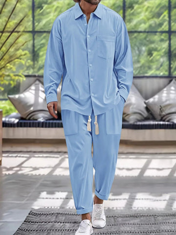 Men's Button Down Long Sleeve Shirt and Pants Set - Lookzlike
