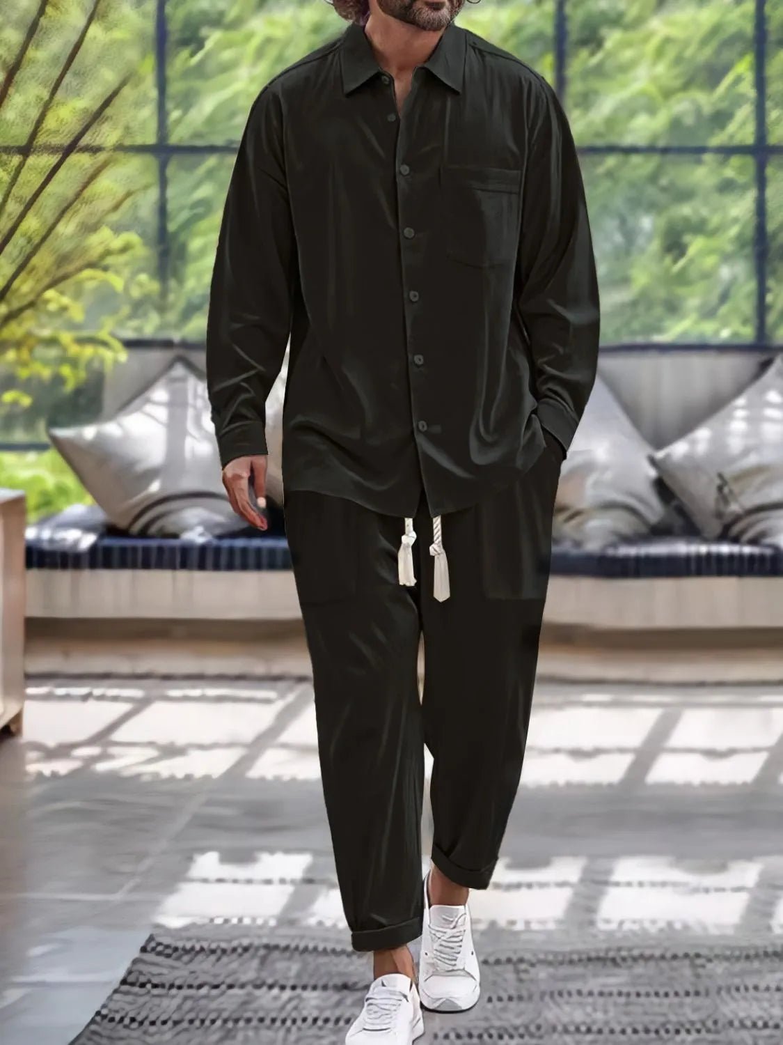 Men's Button Down Long Sleeve Shirt and Pants Set - Lookzlike