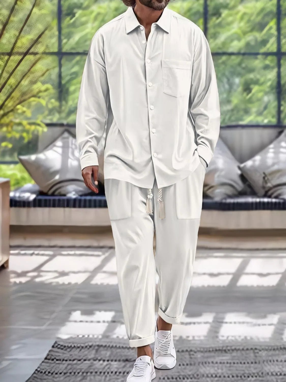 Men's Button Down Long Sleeve Shirt and Pants Set - Lookzlike