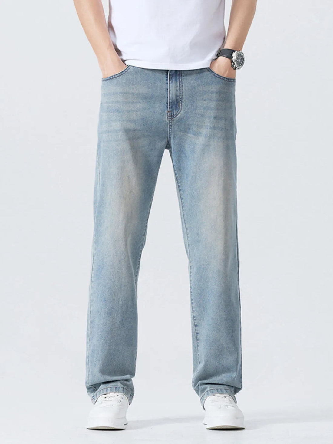 Men's Casual Straight - Leg Wash Jeans designed for comfort and style at Lookzlike