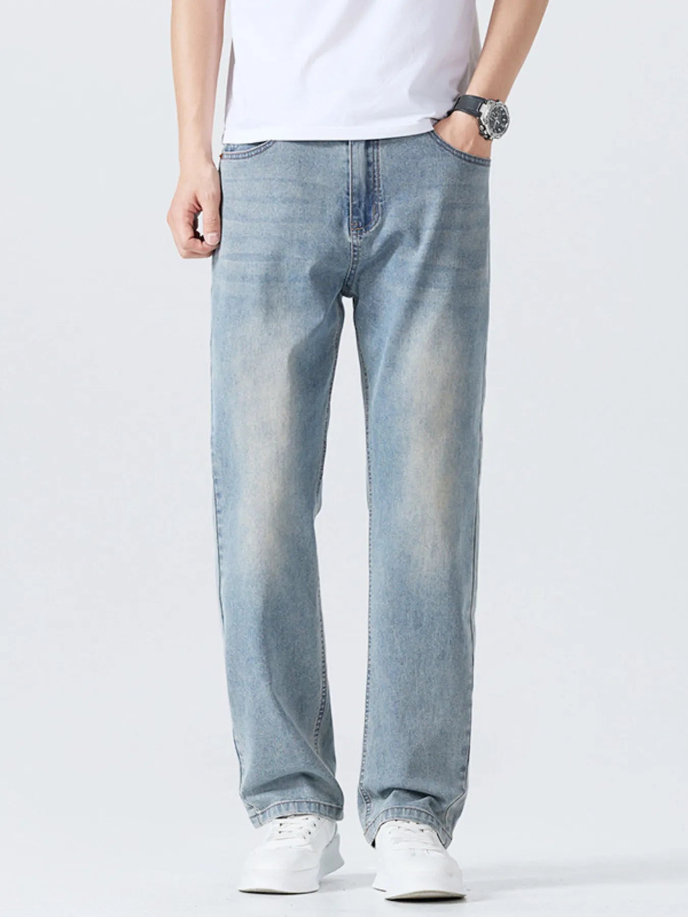 Men's Casual Straight - Leg Wash Jeans designed for comfort and style at Lookzlike