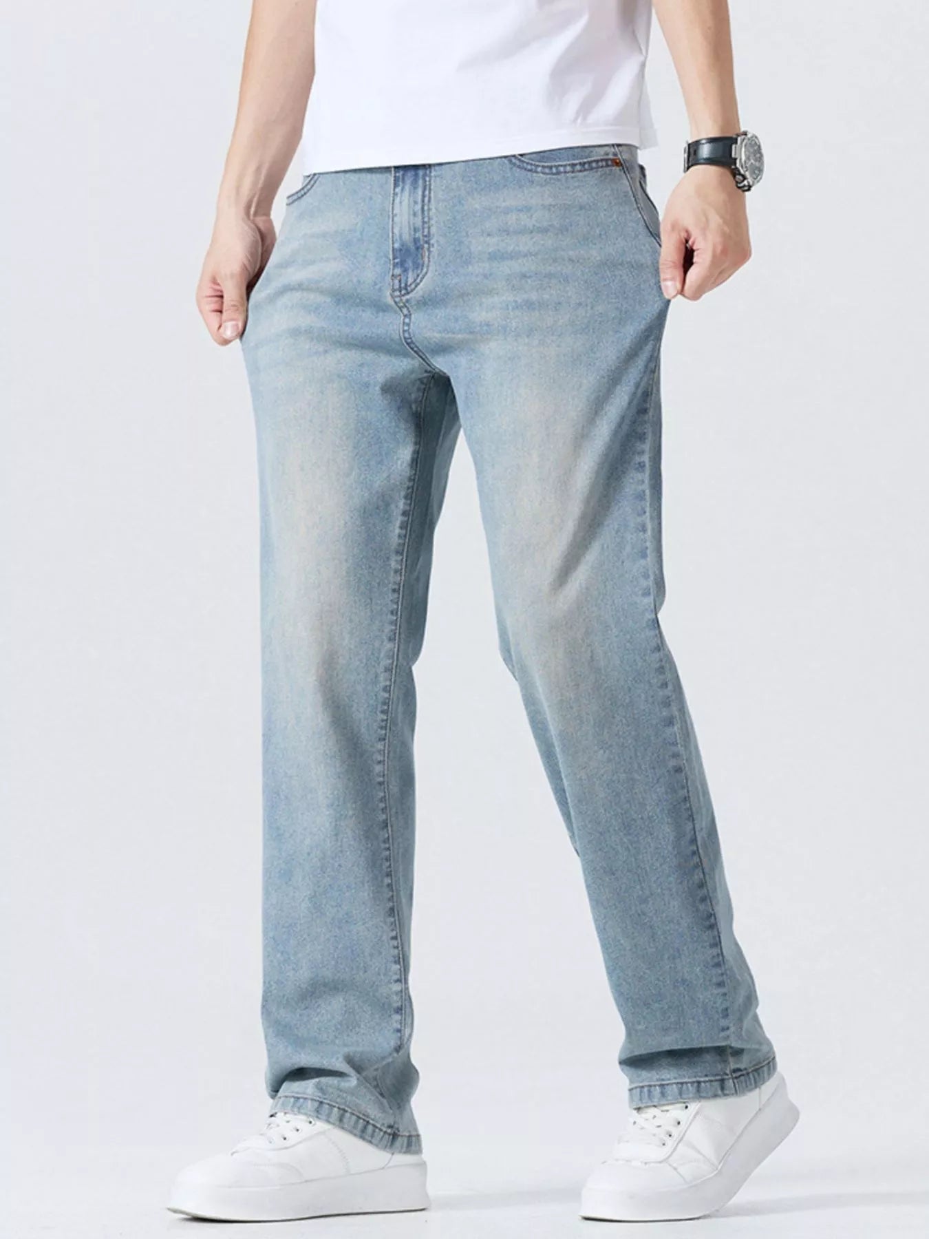 Men's Casual Straight - Leg Wash Jeans designed for comfort and style at Lookzlike