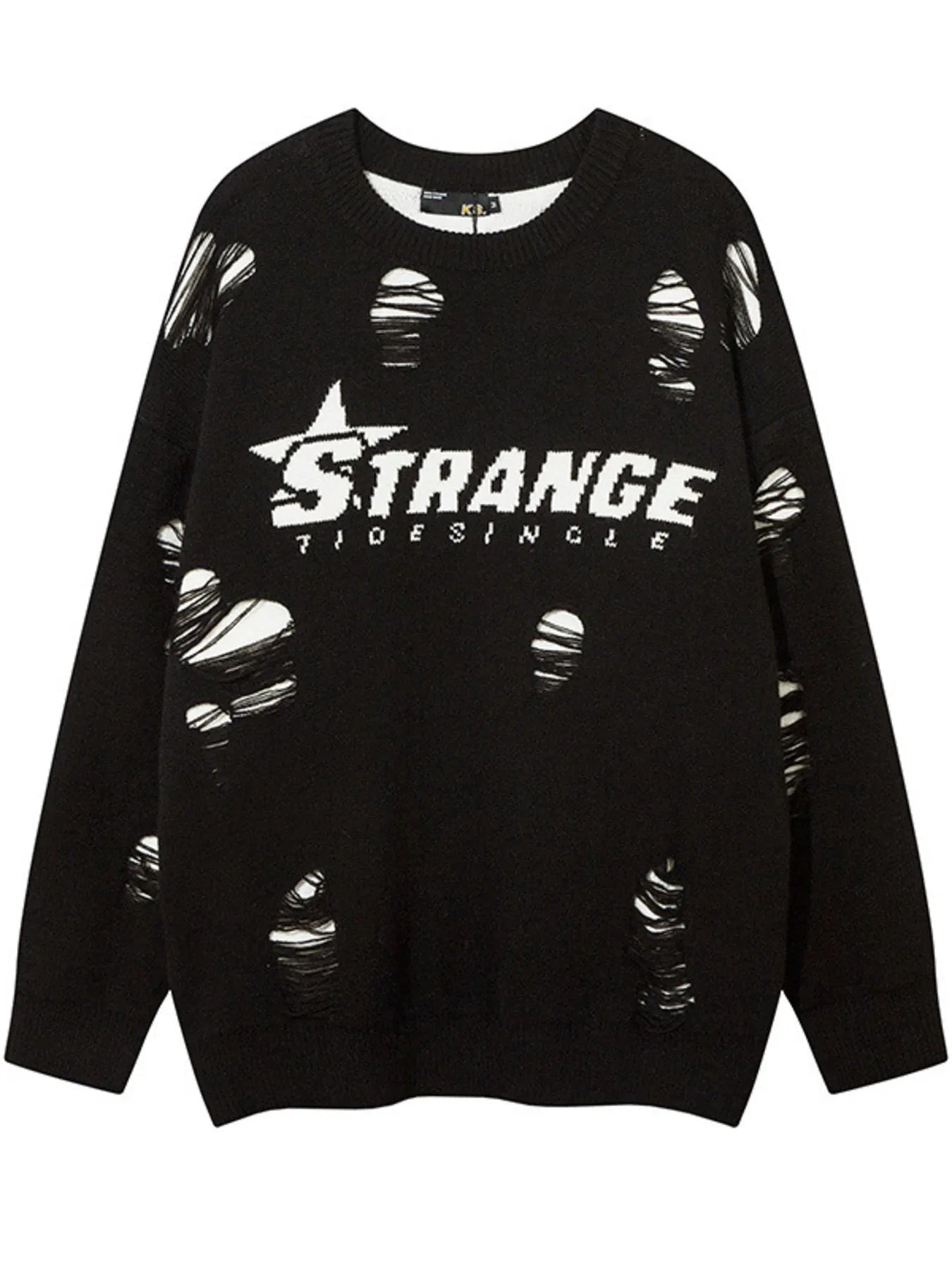 Men's Distressed Letter Round Neck Sweater designed for comfort and style at Lookzlike