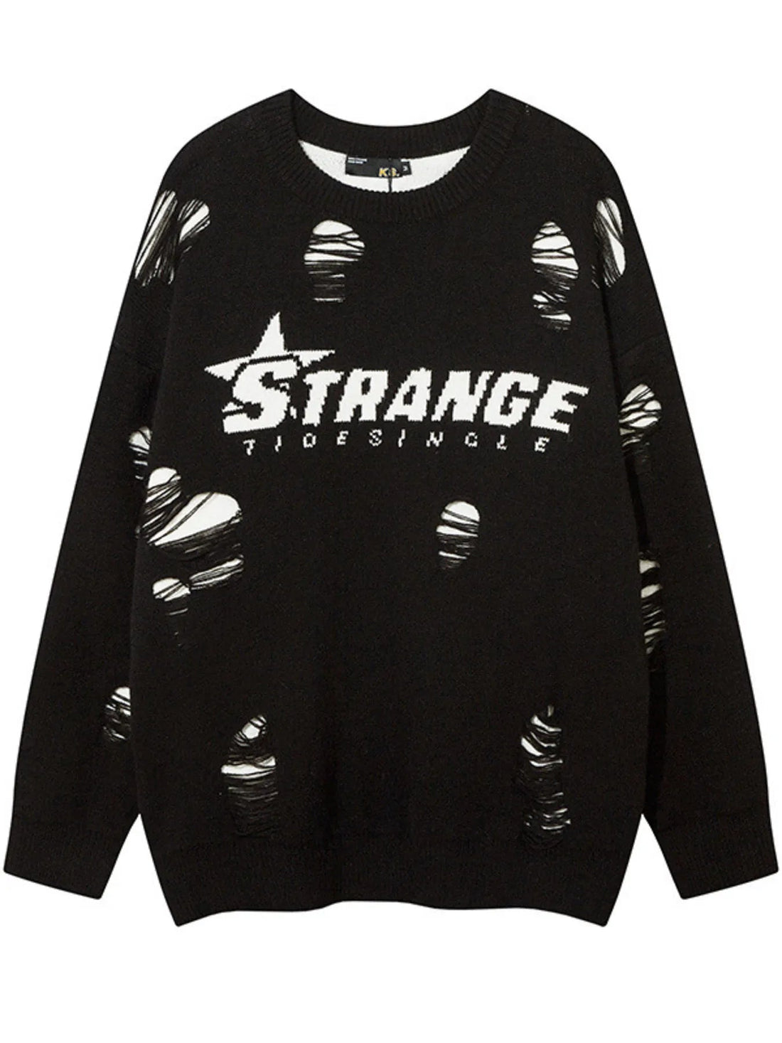 Men's Distressed Letter Round Neck Sweater designed for comfort and style at Lookzlike