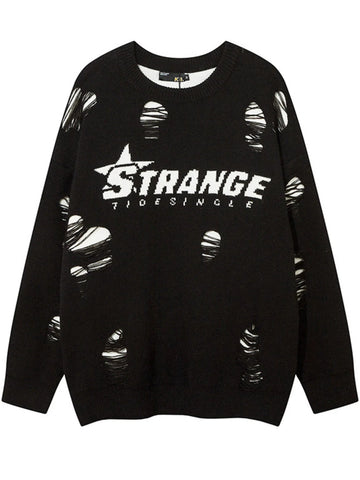 Men's Distressed Letter Round Neck Sweater designed for comfort and style at Lookzlike