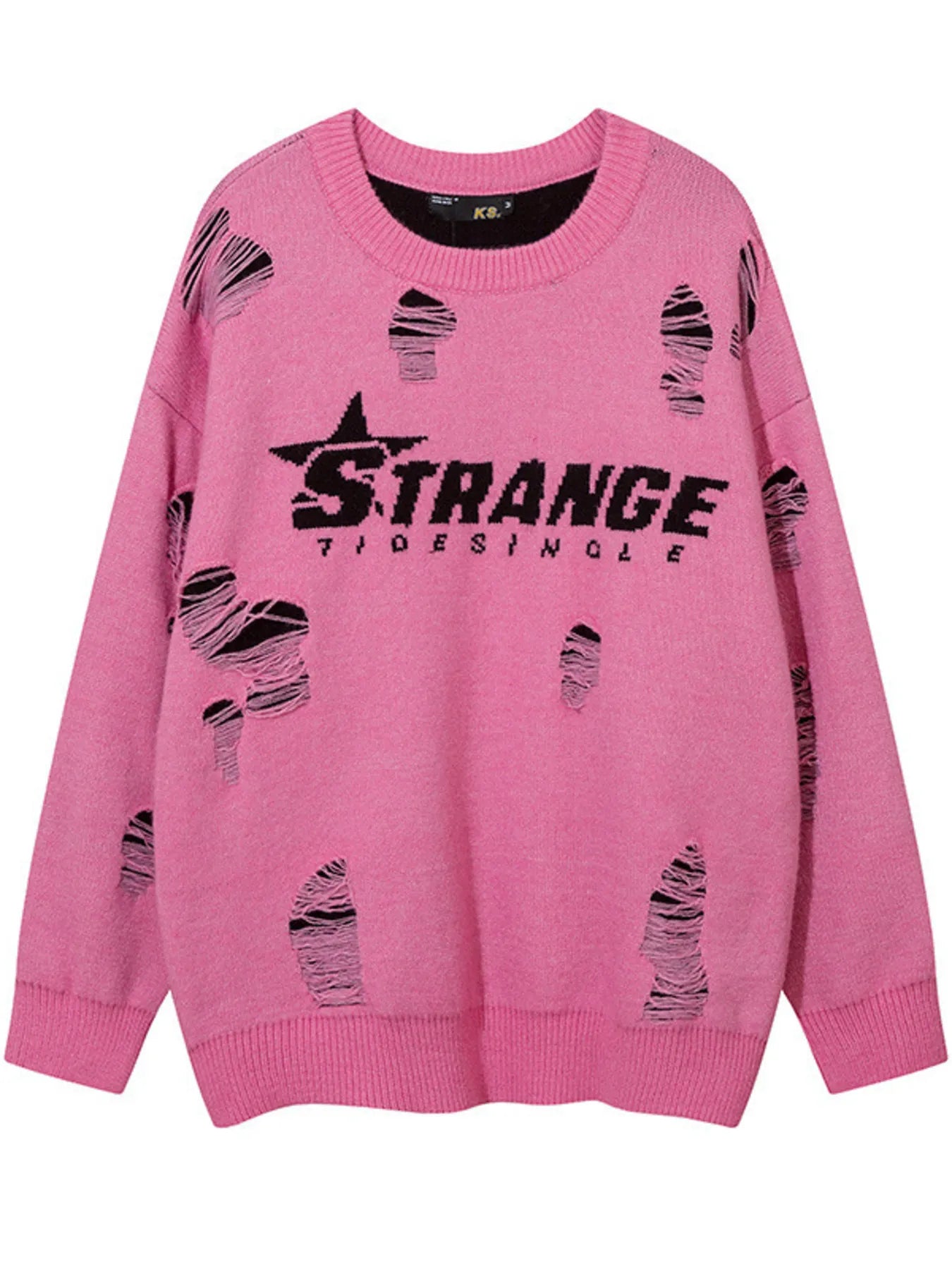Men's Distressed Letter Round Neck Sweater designed for comfort and style at Lookzlike