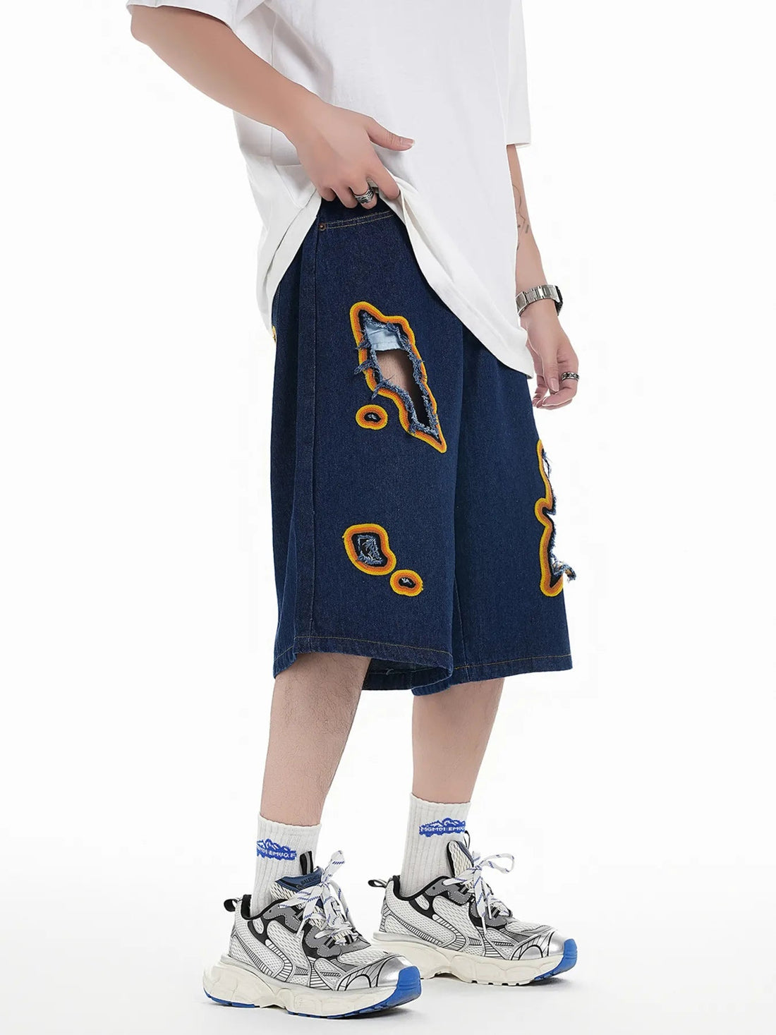 Men's Distressed Loose Fit Denim Shorts - Lookzlike